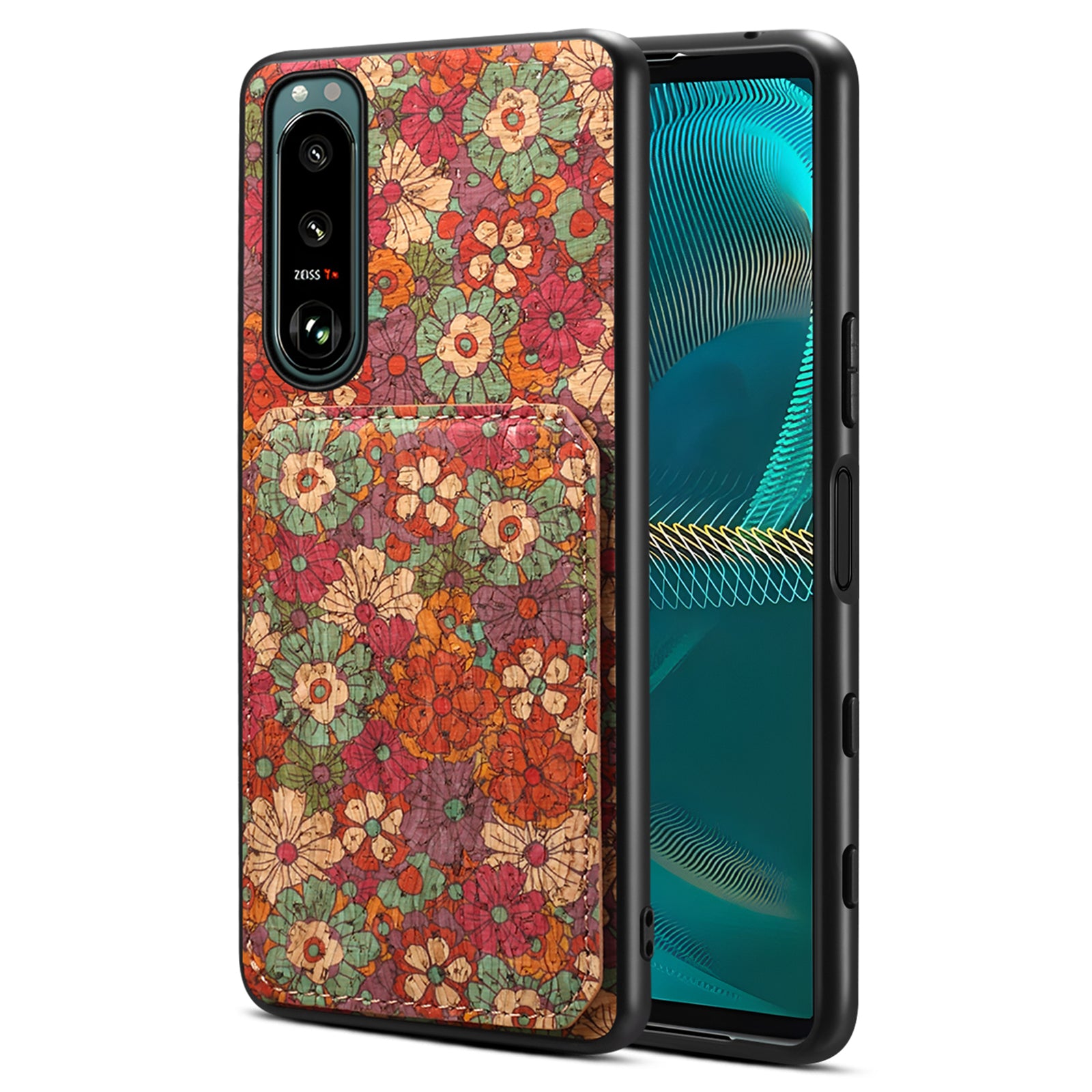 For Sony Xperia 5 III 5G Case Card Holder Kickstand Flower Phone Cover