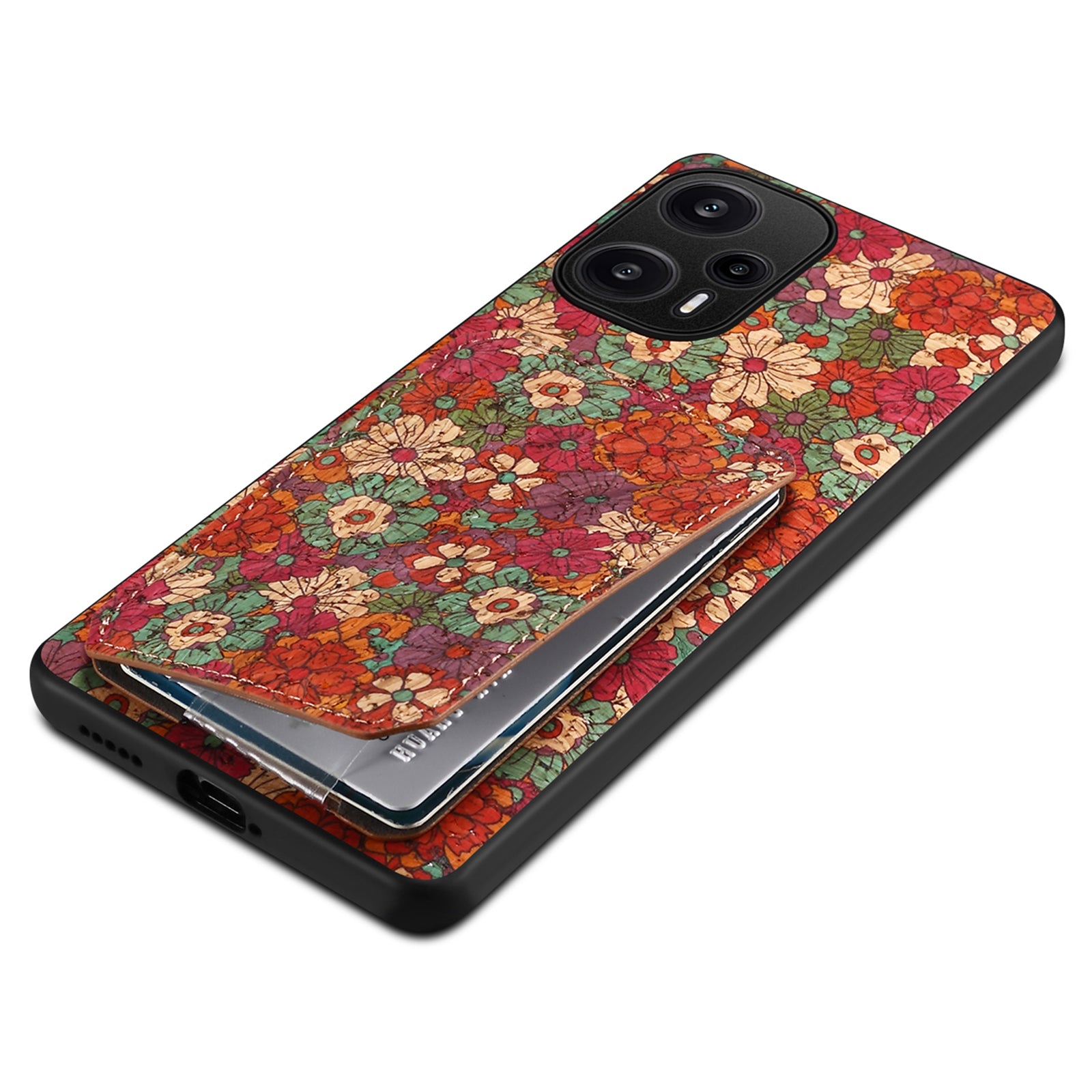 For Xiaomi Redmi Note 12 Turbo / Poco F5 5G Phone Case Flower Pattern Card Holder Cover