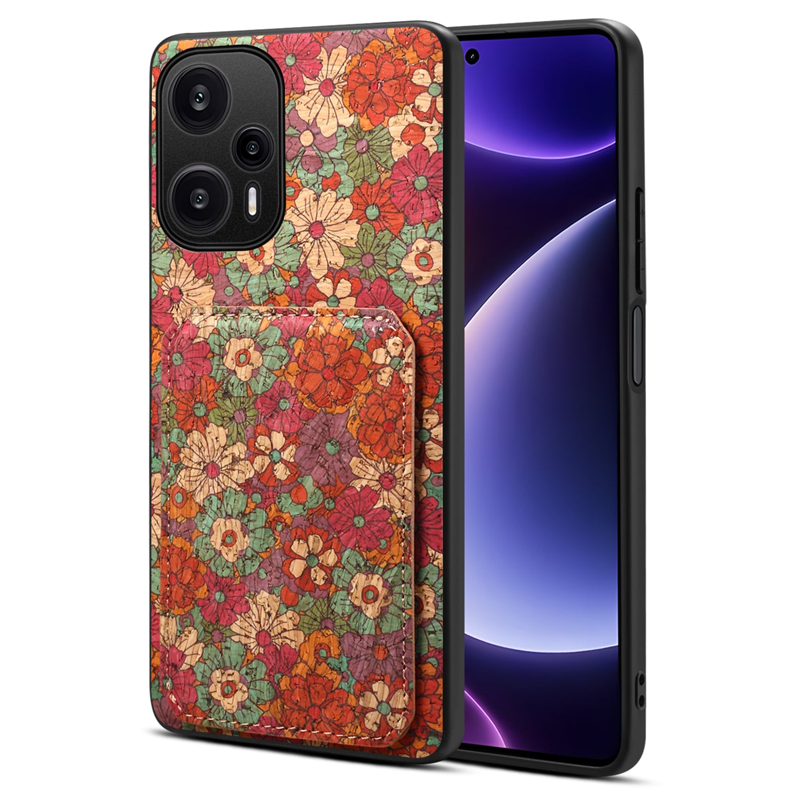 For Xiaomi Redmi Note 12 Turbo / Poco F5 5G Phone Case Flower Pattern Card Holder Cover