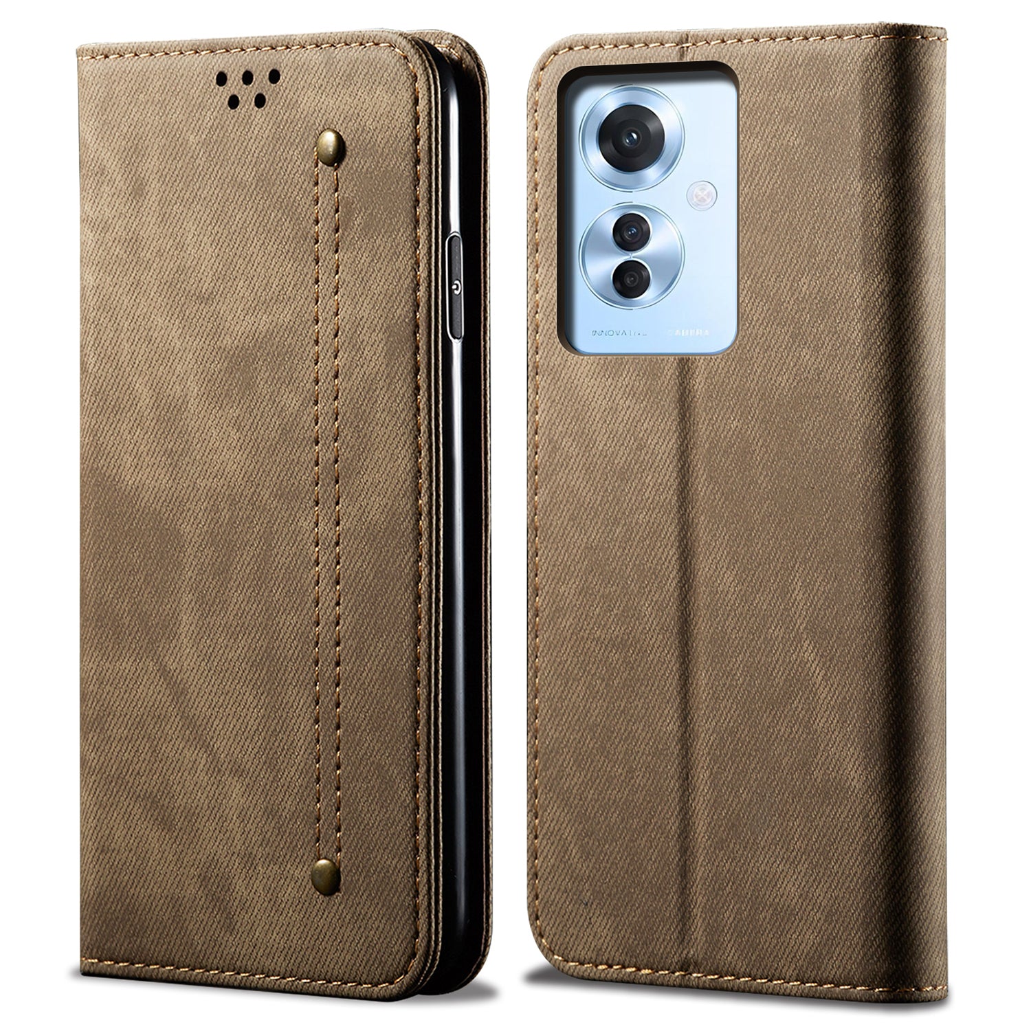For Oppo Reno11 F 5G / F25 Pro 5G Magnetic Phone Case Jeans Cloth Texture Stand View Cover
