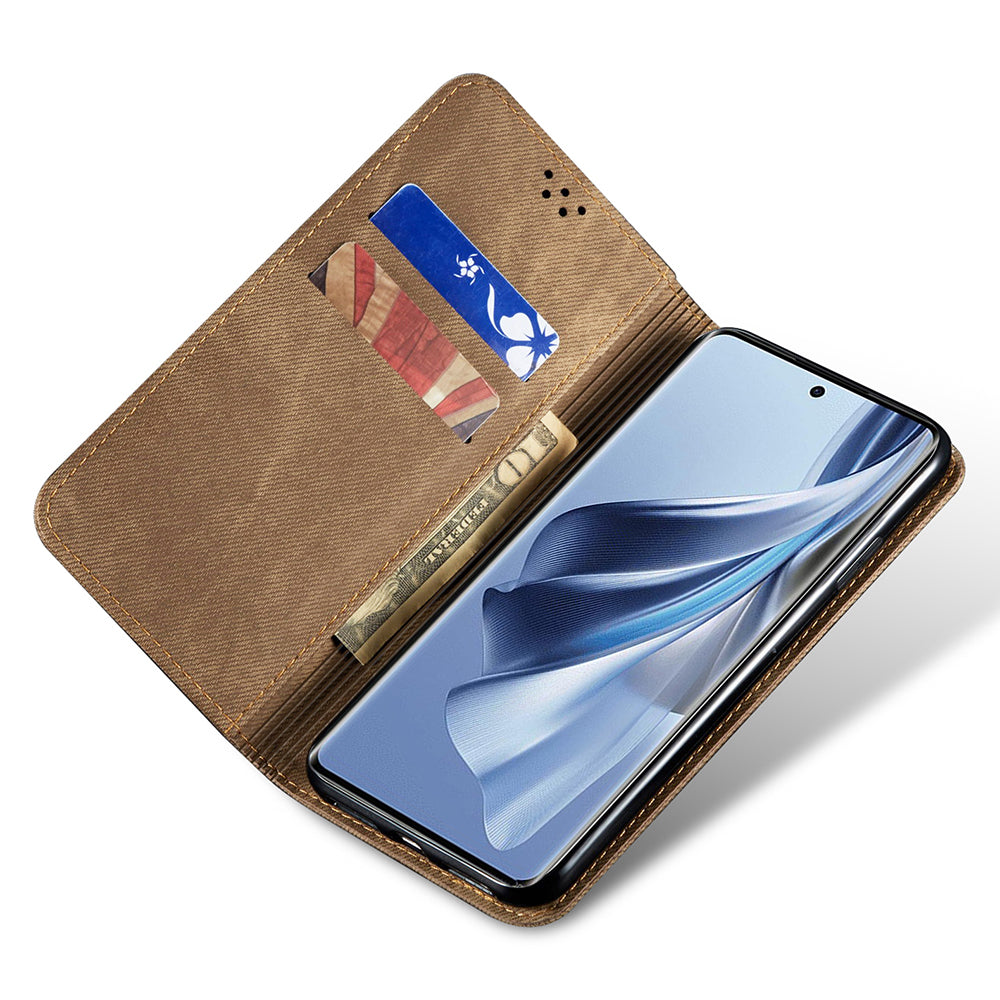 For Oppo Reno11 F 5G / F25 Pro 5G Magnetic Phone Case Jeans Cloth Texture Stand View Cover