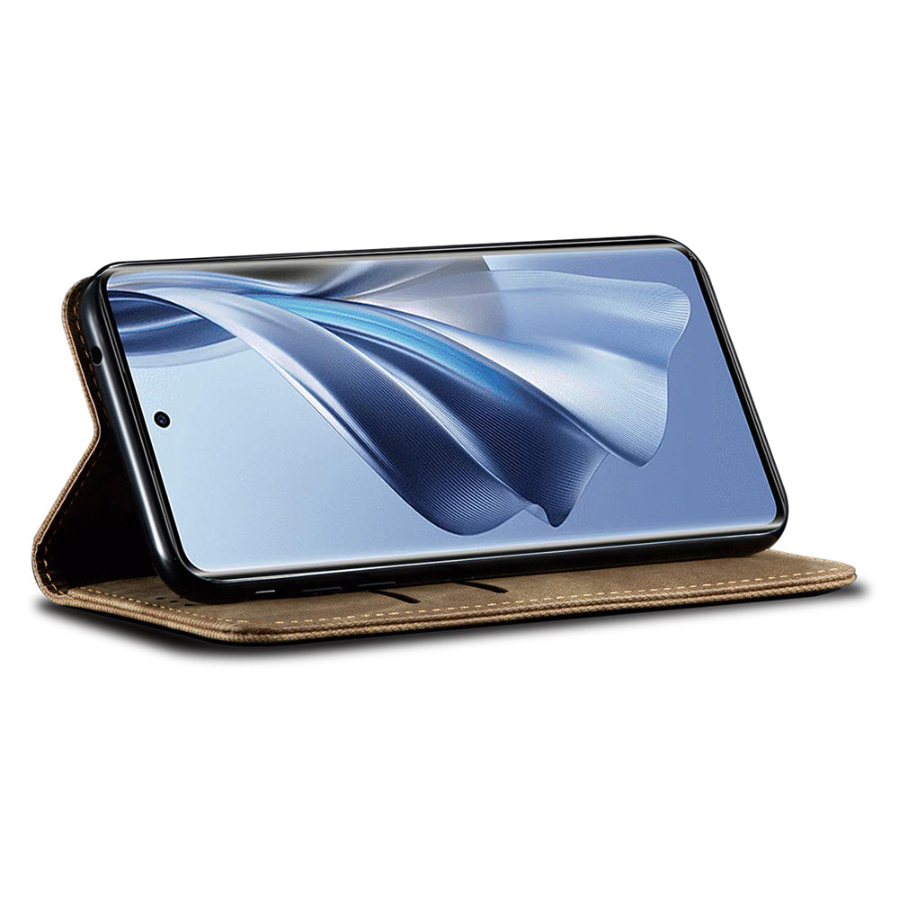 For Oppo Reno11 F 5G / F25 Pro 5G Magnetic Phone Case Jeans Cloth Texture Stand View Cover