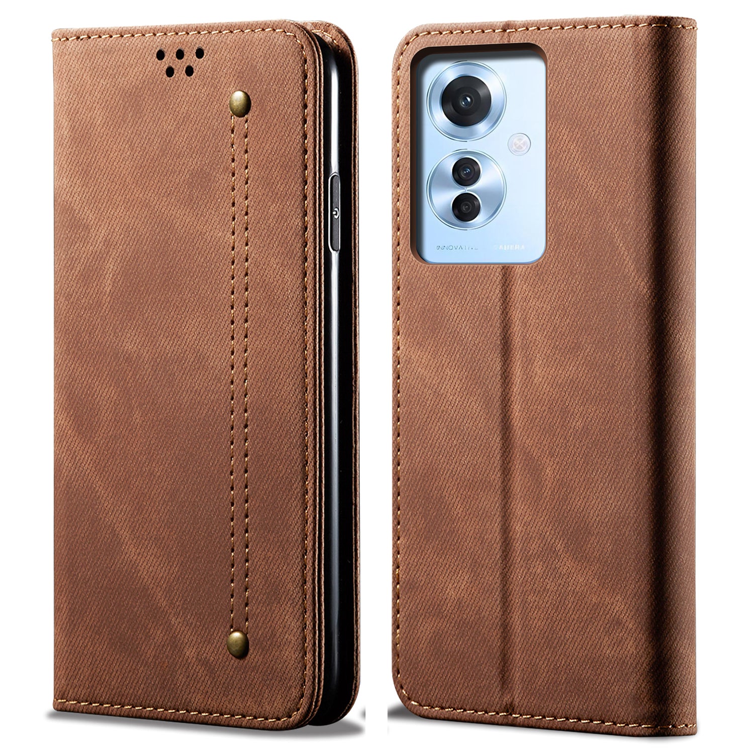 For Oppo Reno11 F 5G / F25 Pro 5G Magnetic Phone Case Jeans Cloth Texture Stand View Cover