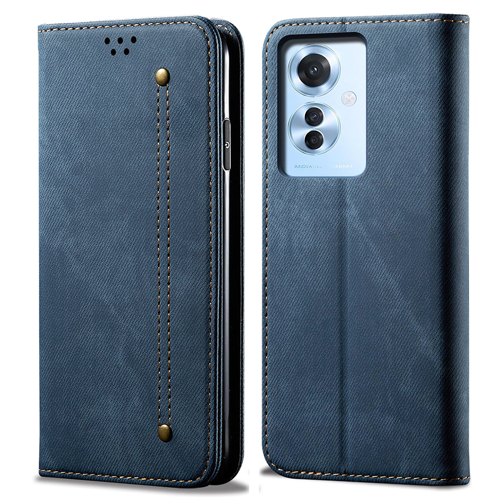 For Oppo Reno11 F 5G / F25 Pro 5G Magnetic Phone Case Jeans Cloth Texture Stand View Cover