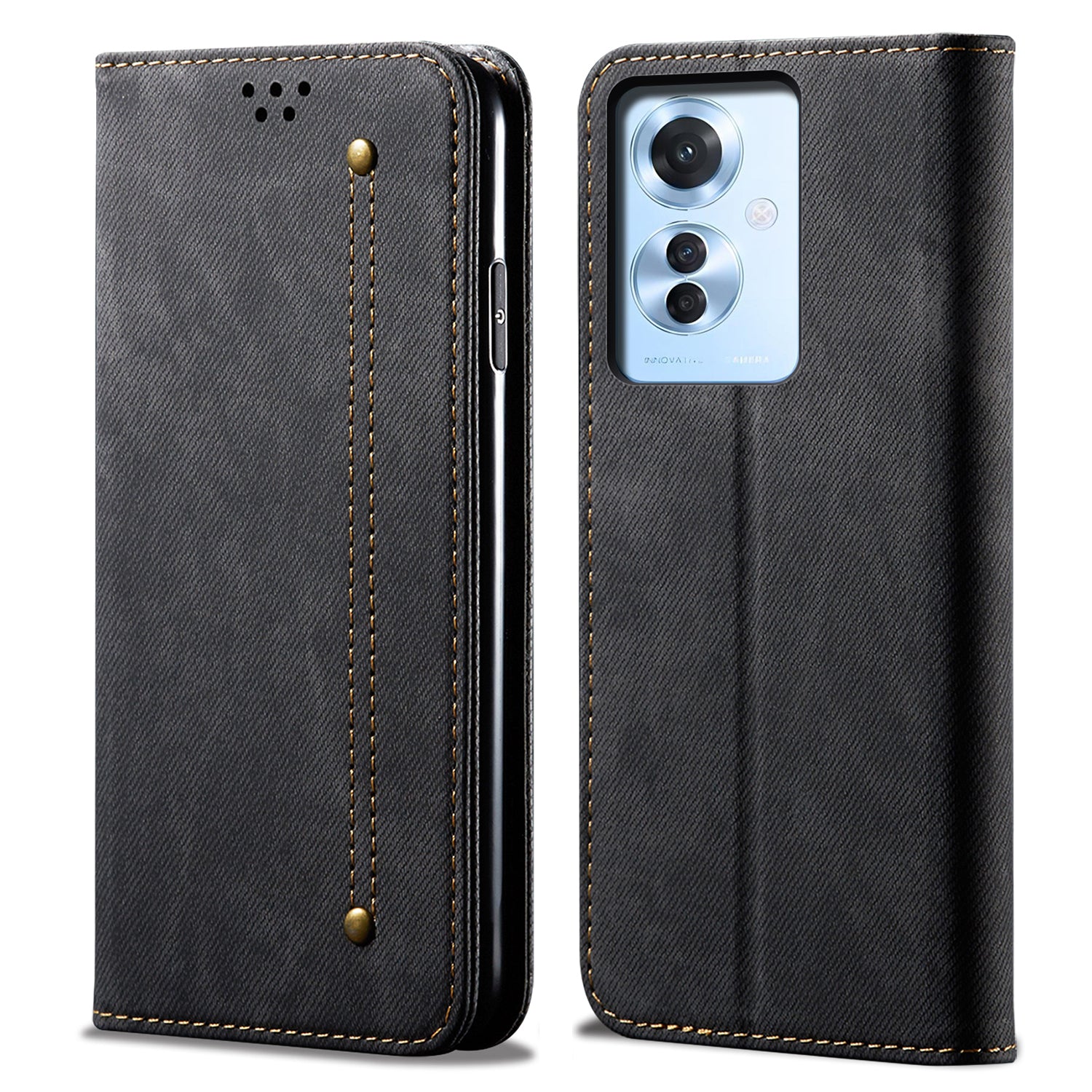 For Oppo Reno11 F 5G / F25 Pro 5G Magnetic Phone Case Jeans Cloth Texture Stand View Cover