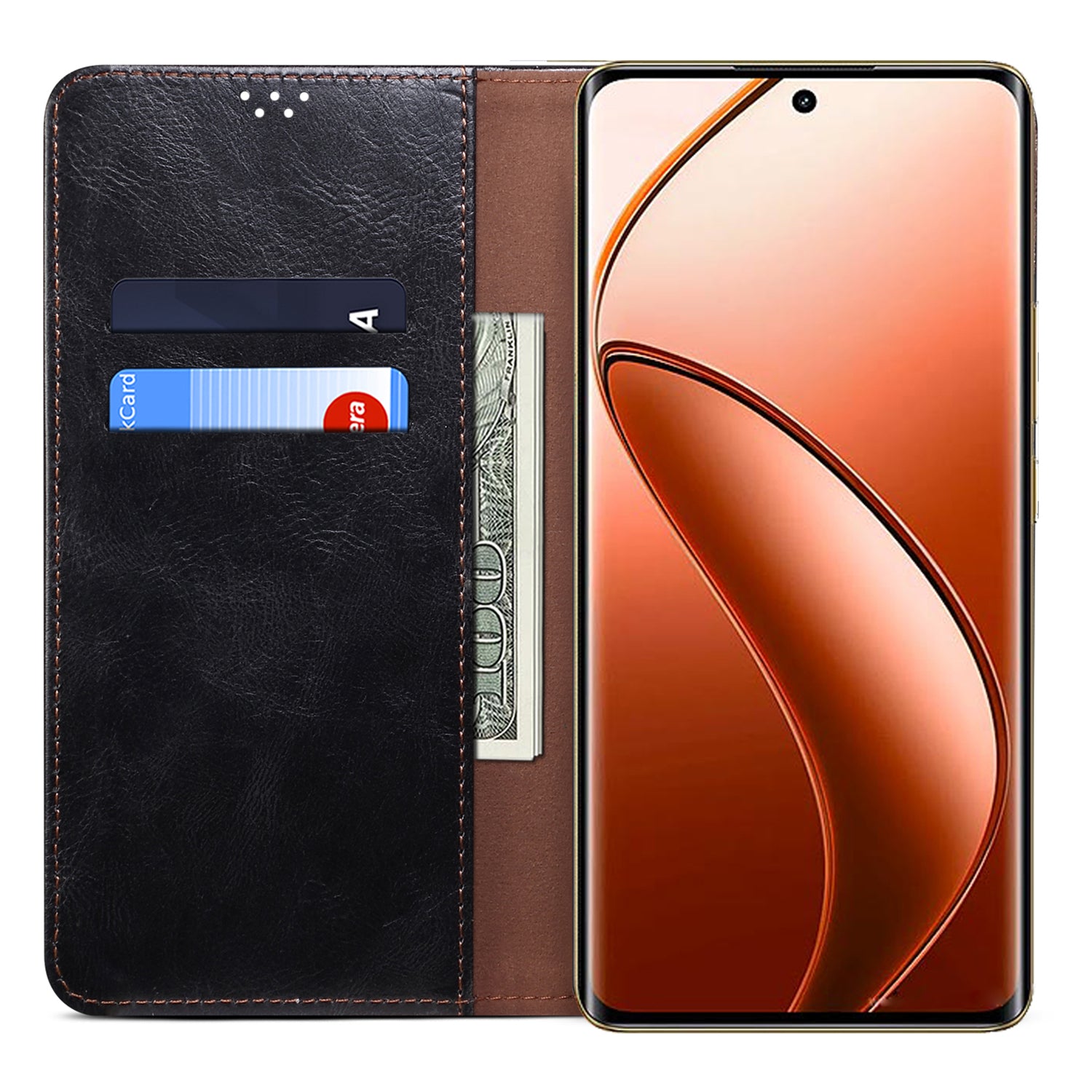 For Realme 12 Pro 5G / 12 Pro+ 5G Case Waxy Crazy Horse Texture Folio Stand Phone Cover