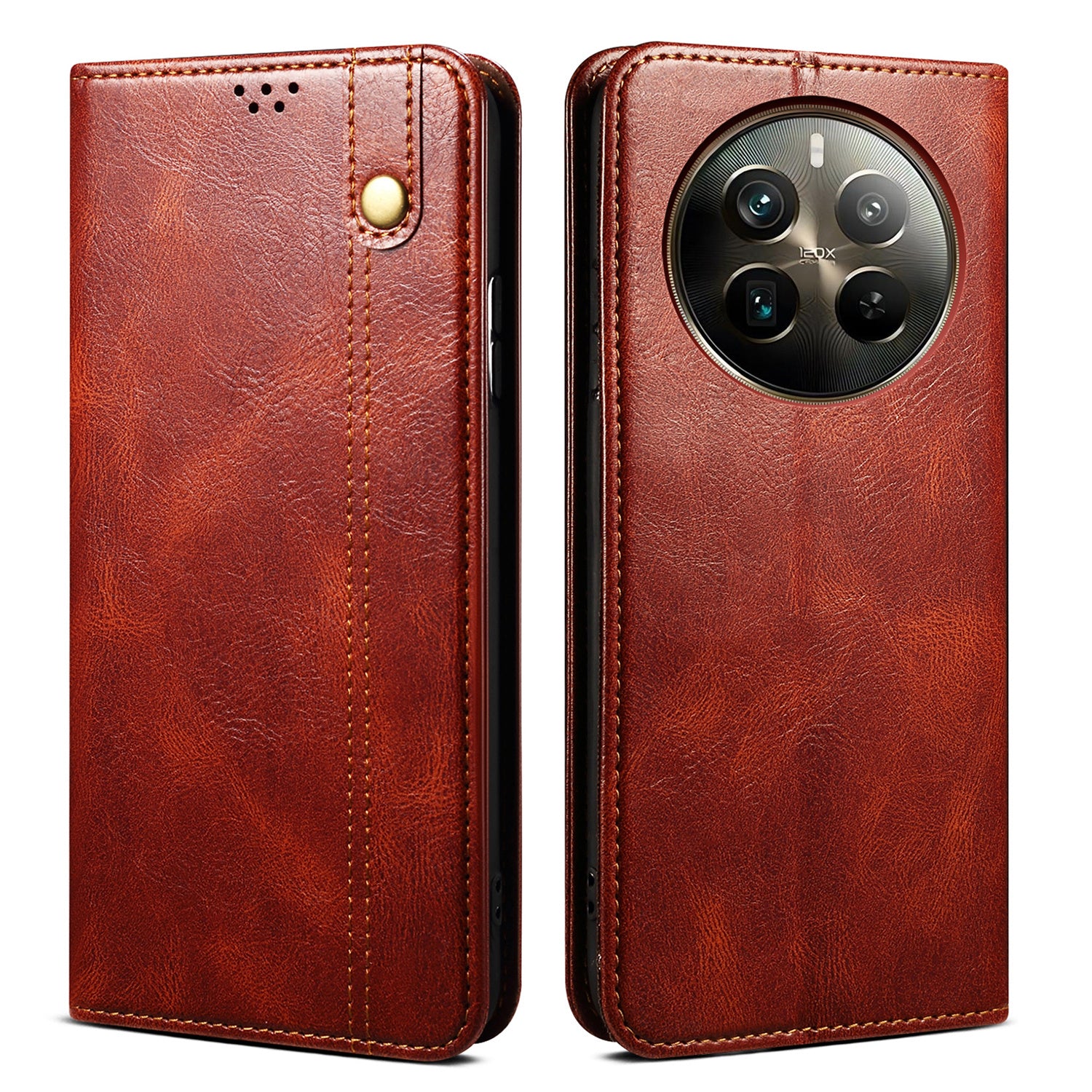 For Realme 12 Pro 5G / 12 Pro+ 5G Case Waxy Crazy Horse Texture Folio Stand Phone Cover