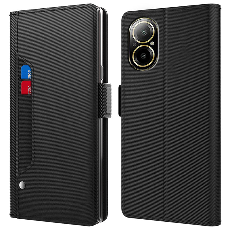 For Realme C67 4G Leather Case with Mirror PU+TPU Leather Stand Case Phone Cover with Card Holder