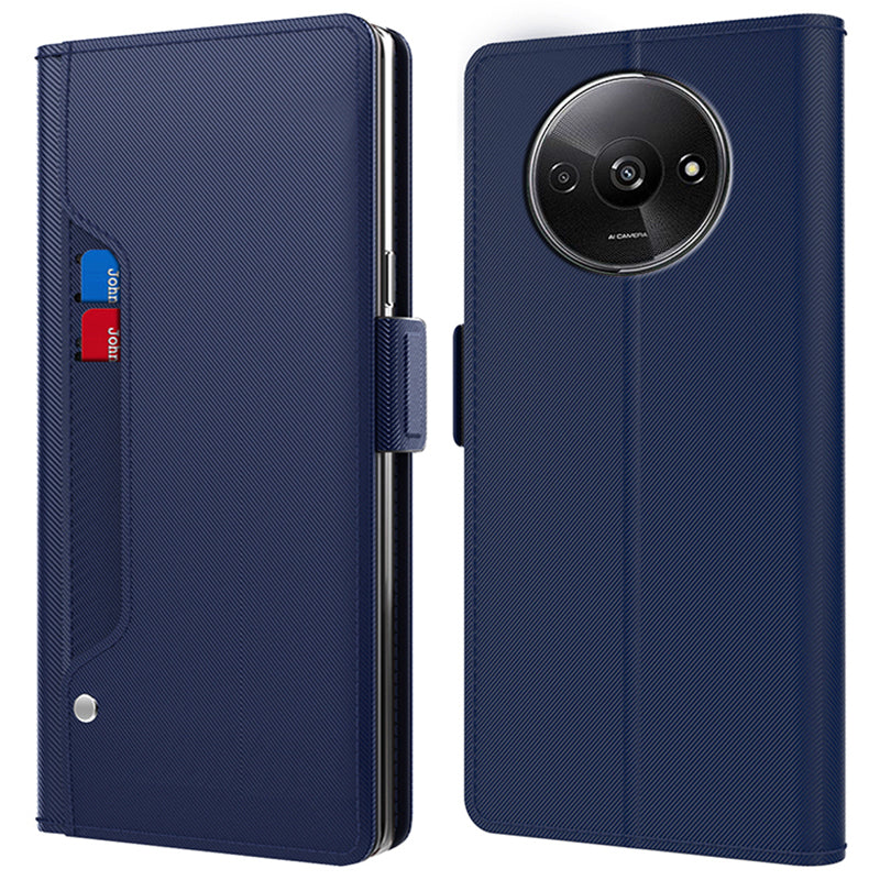 For Xiaomi Redmi A3 / Poco C61 4G Leather Case PU+TPU Phone Flip Cover Mirror Design Card Holder Phone Shell with Stand