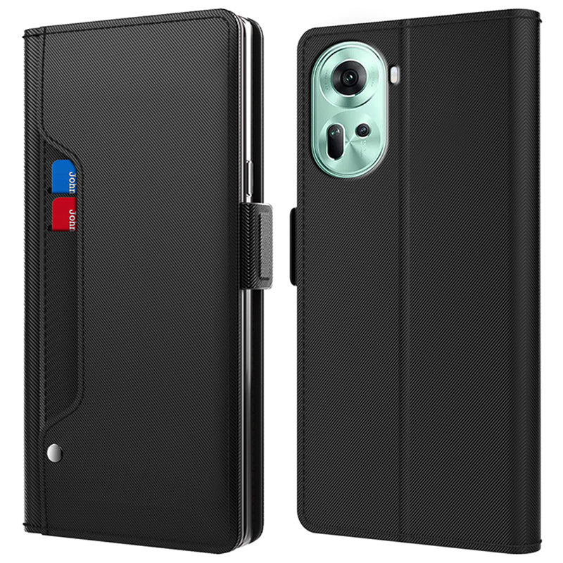 For Oppo Reno11 5G (Global) Leather Phone Stand PU+TPU Phone Flip Cover with Mirror Cell Phone Cover Shell