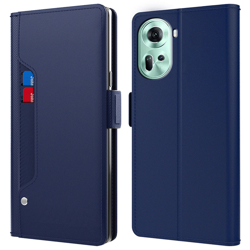 For Oppo Reno11 5G (Global) Leather Phone Stand PU+TPU Phone Flip Cover with Mirror Cell Phone Cover Shell