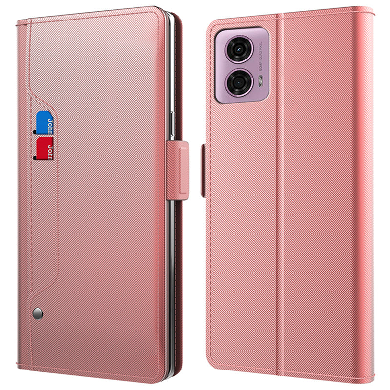For Motorola Moto G24 4G Leather Phone Shell PU+TPU Magnetic Cell Phone Cover With Mirror