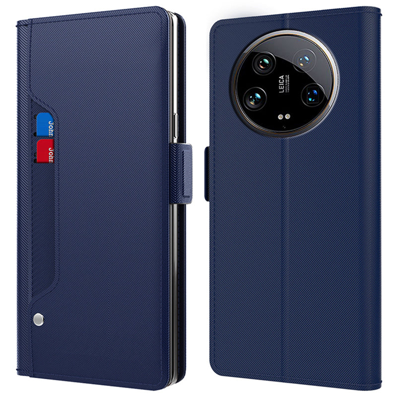 For Xiaomi 14 Ultra Leather Phone Case Magnetic Phone Cover With Mirror PU+TPU Wallet Stand Cover
