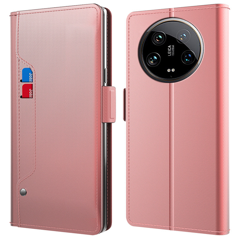 For Xiaomi 14 Ultra Leather Phone Case Magnetic Phone Cover With Mirror PU+TPU Wallet Stand Cover