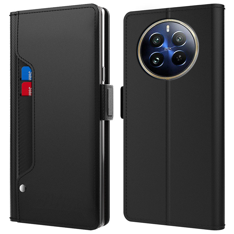 For Realme 12 Pro 5G / 12 Pro+ 5G Case PU+TPU Leather Phone Cover Wallet Card Holder with Mirror