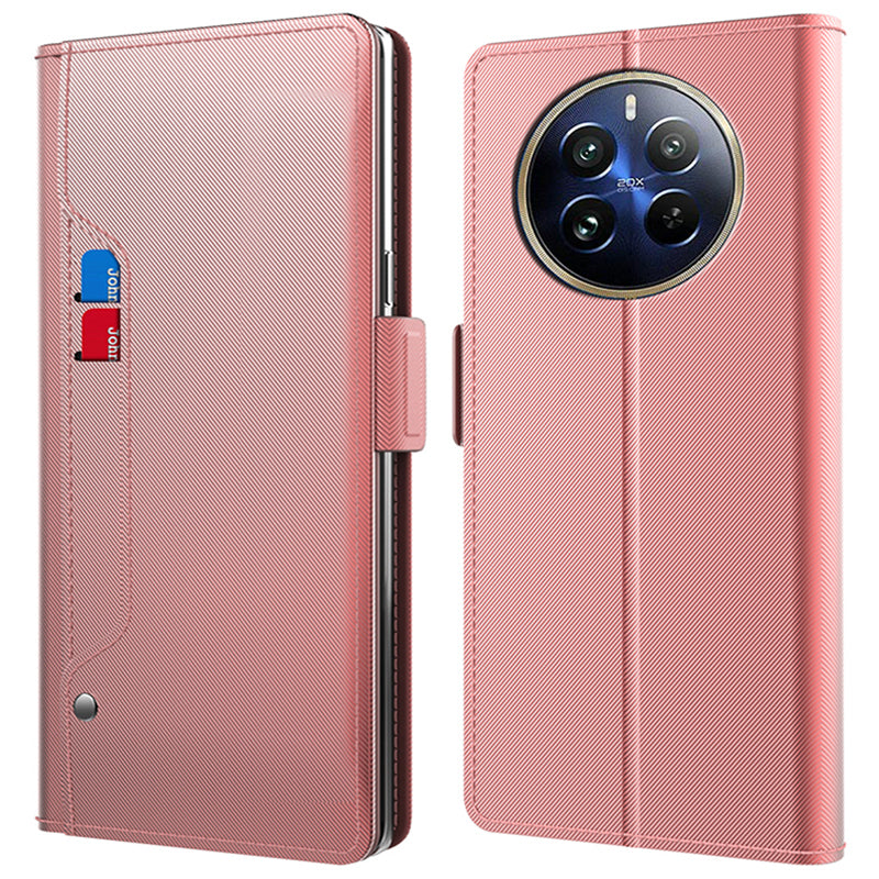 For Realme 12 Pro 5G / 12 Pro+ 5G Case PU+TPU Leather Phone Cover Wallet Card Holder with Mirror
