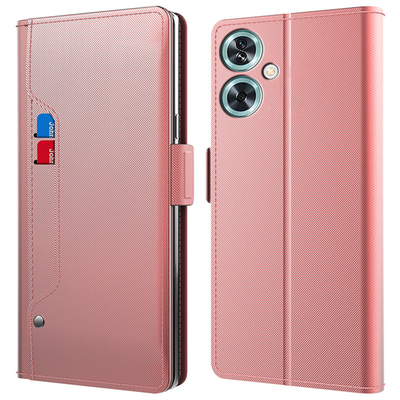 For OnePlus Nord N30 SE 5G Cover Phone Shell with Mirror PU+TPU Leather Card Holder