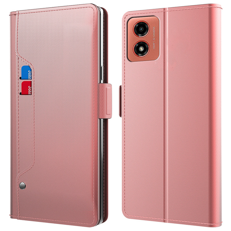 For Motorola Moto G04 4G Leather Case Shockproof Flip Phone Cover with Mirror