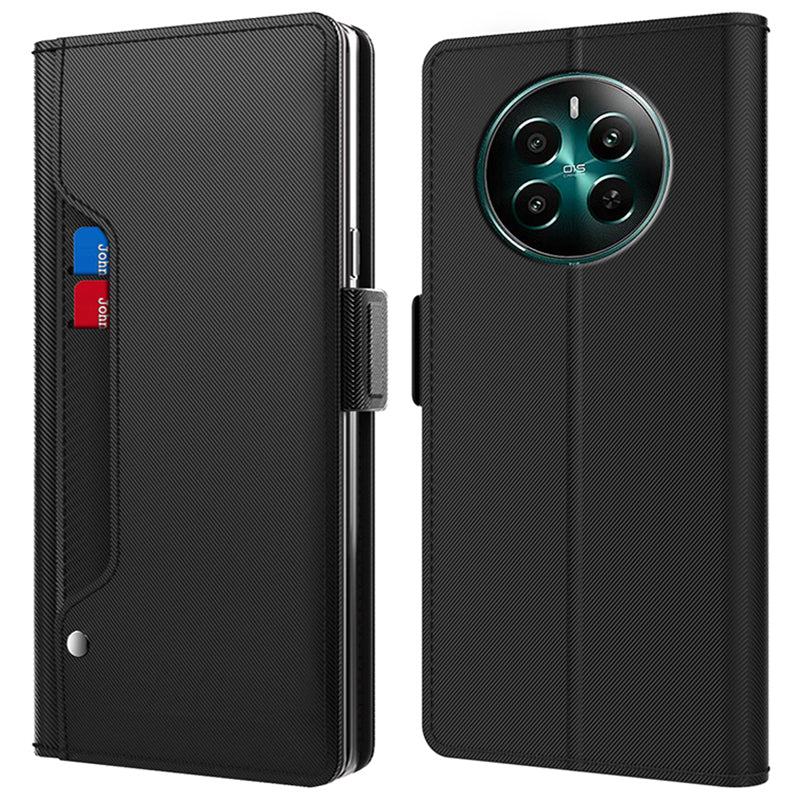 For Realme 12+ 5G Phone Case Mirror Design Anti-Scratch Leather Flip Cover