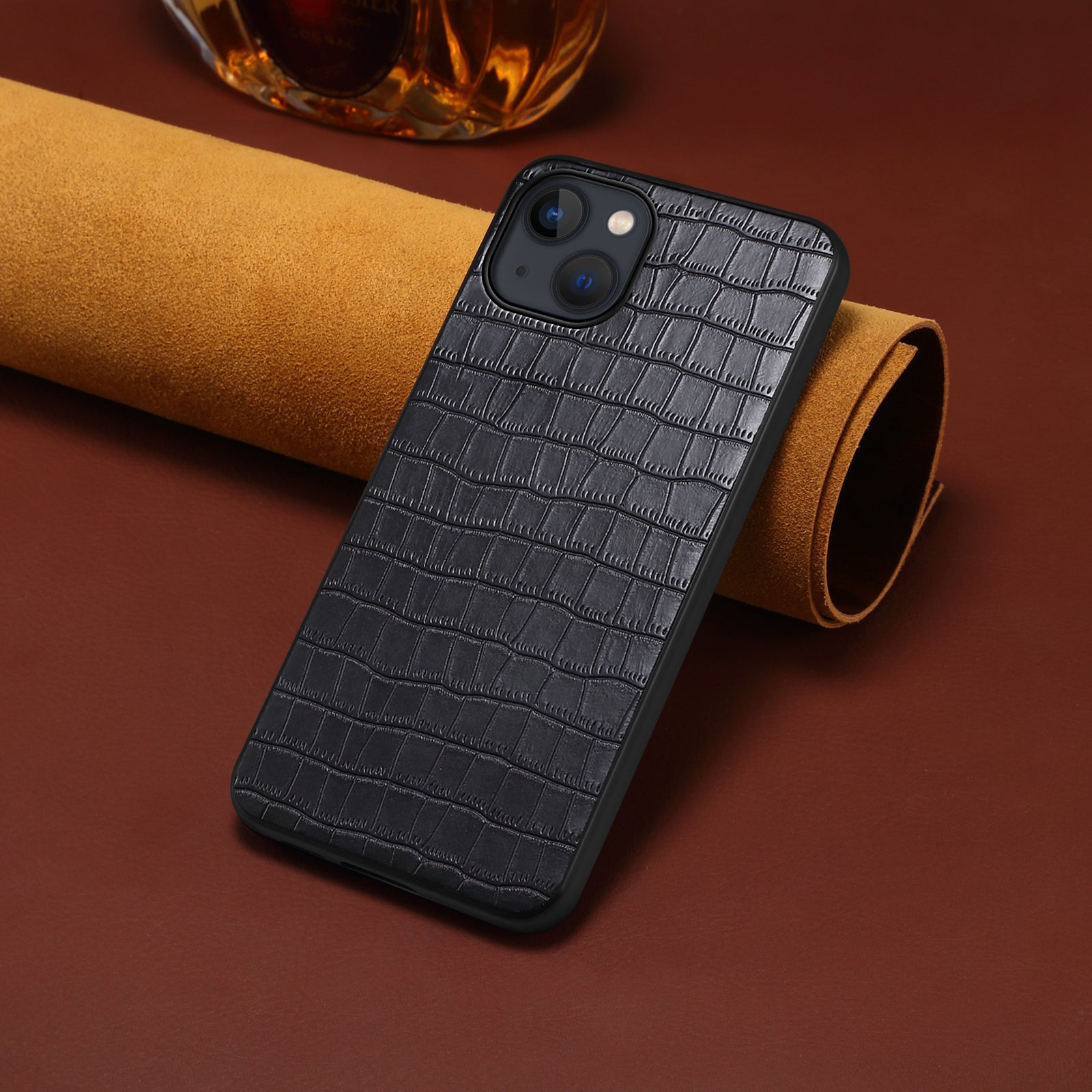 For iPhone 14 Plus Cell Phone Cases Crocodile Textured Leather+PC+TPU Cover