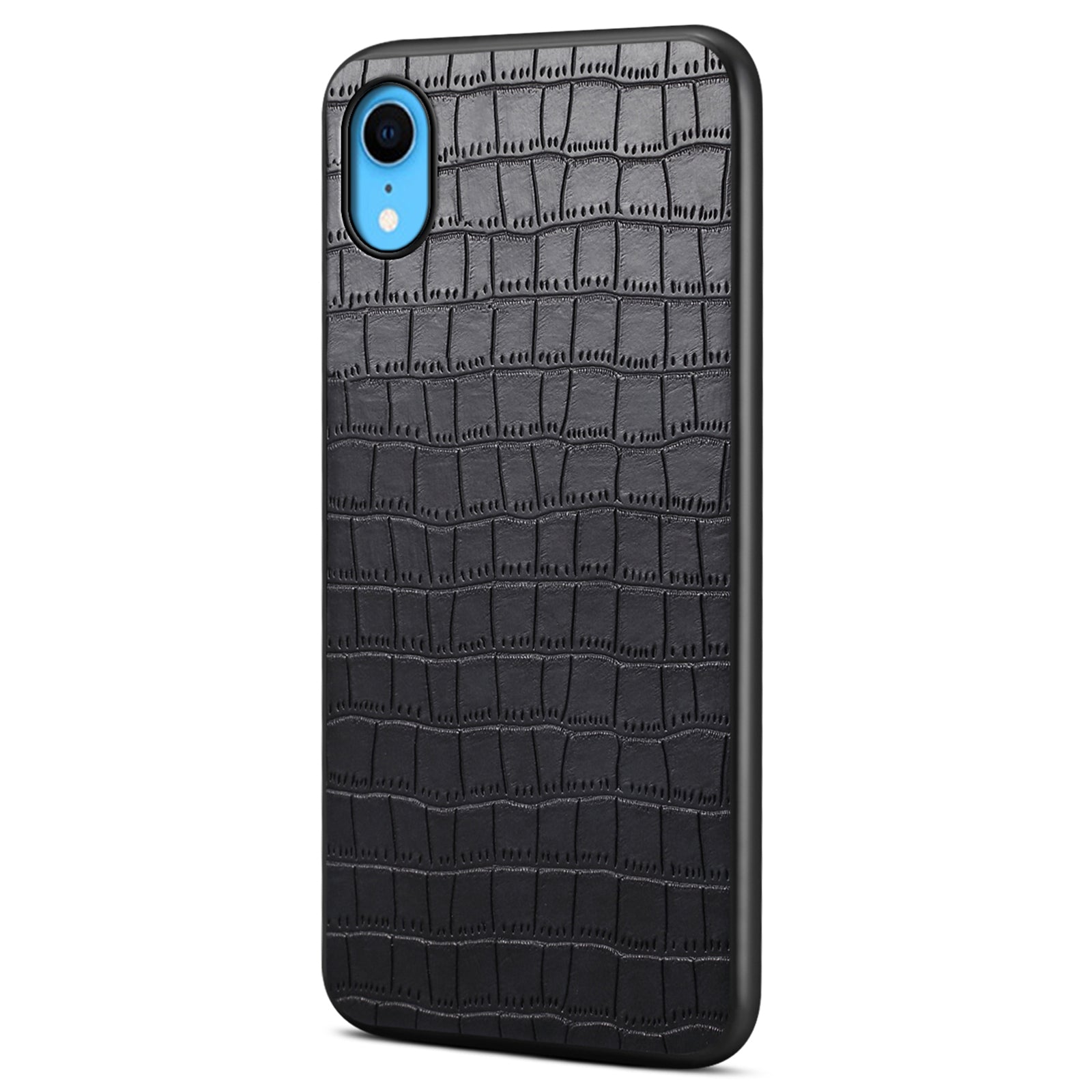 For iPhone XR 6.1 inch Case Leather Coated PC+TPU Crocodile Texture Back Phone Cover