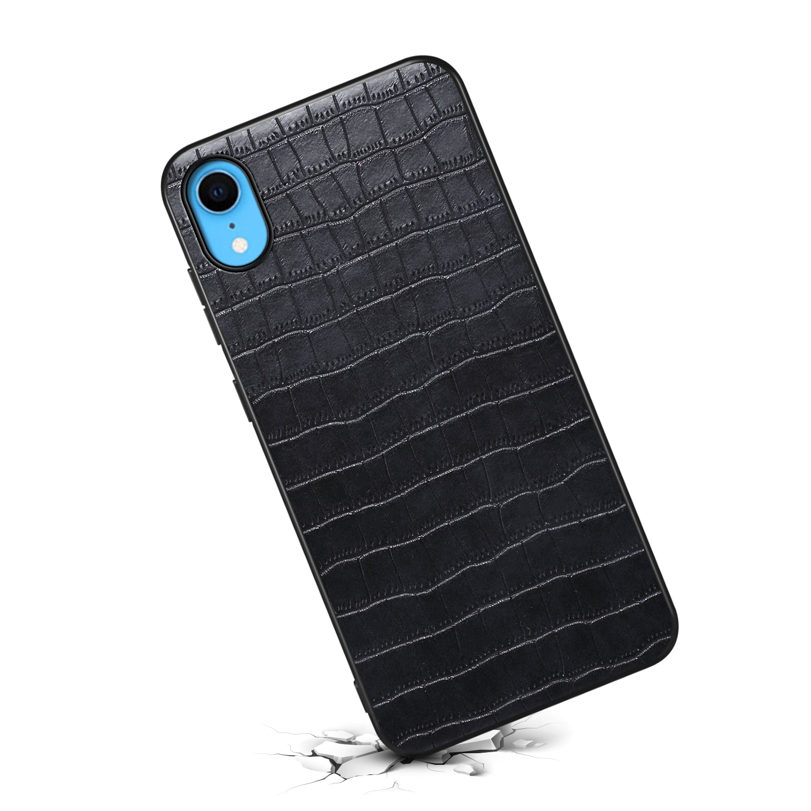 For iPhone XR 6.1 inch Case Leather Coated PC+TPU Crocodile Texture Back Phone Cover