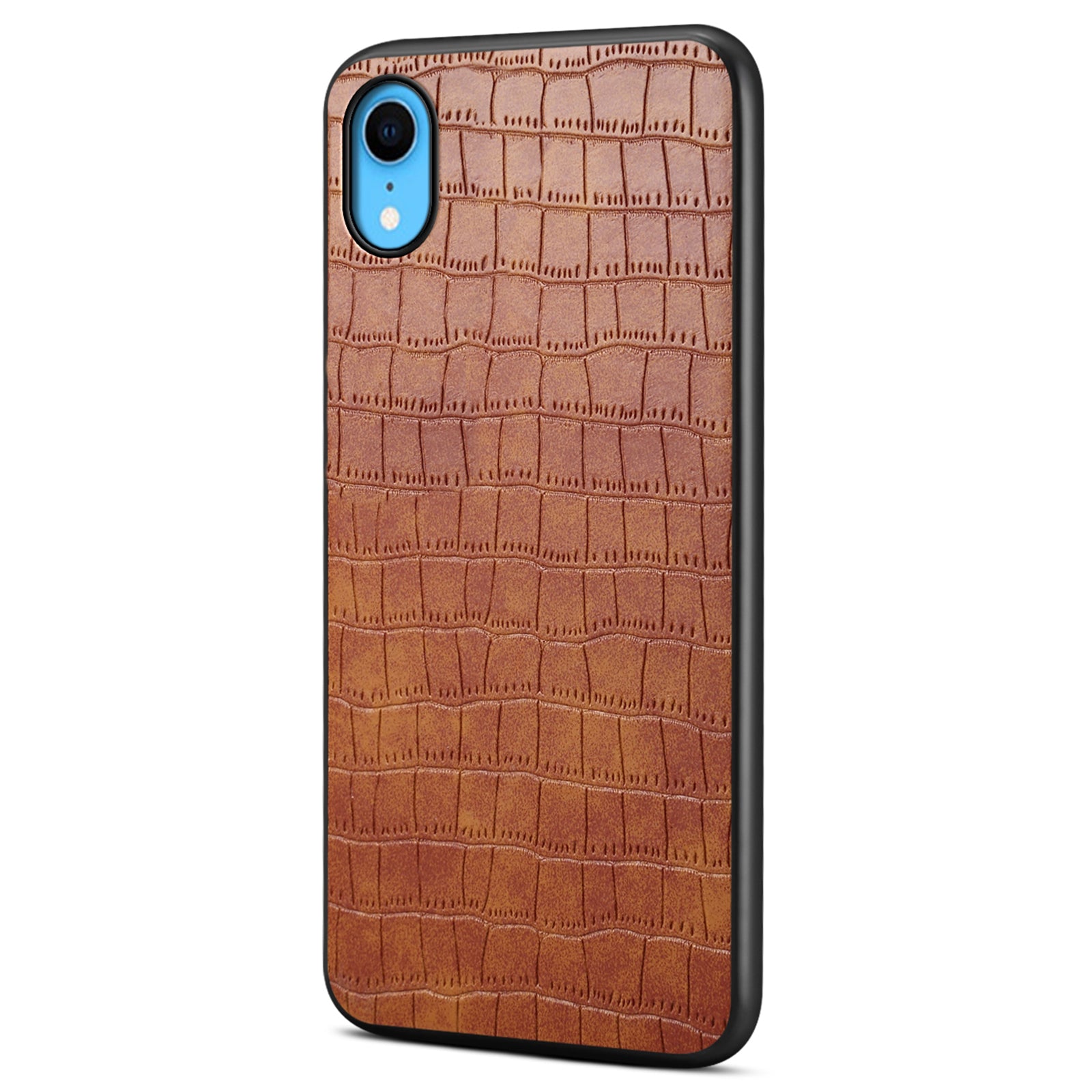 For iPhone XR 6.1 inch Case Leather Coated PC+TPU Crocodile Texture Back Phone Cover