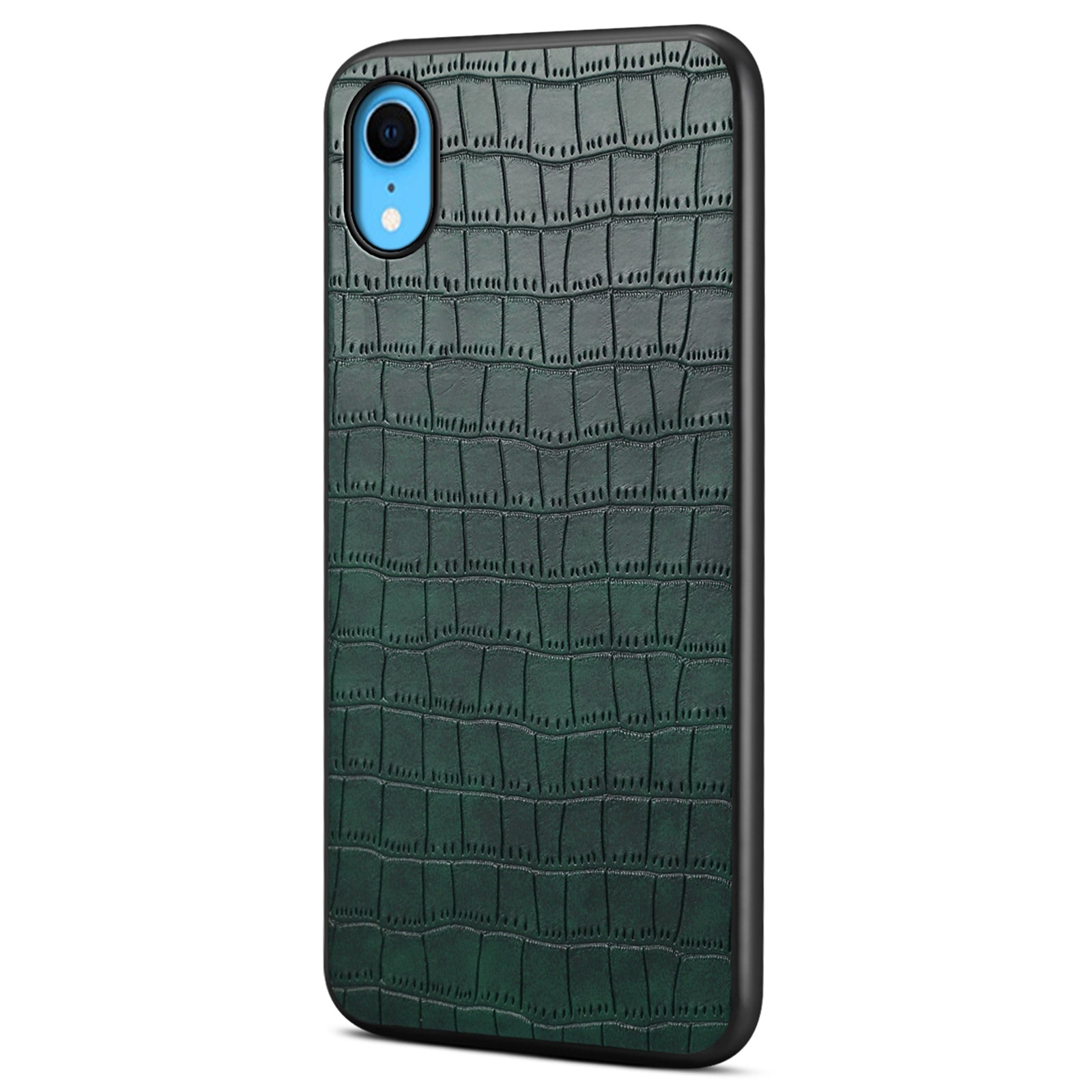For iPhone XR 6.1 inch Case Leather Coated PC+TPU Crocodile Texture Back Phone Cover