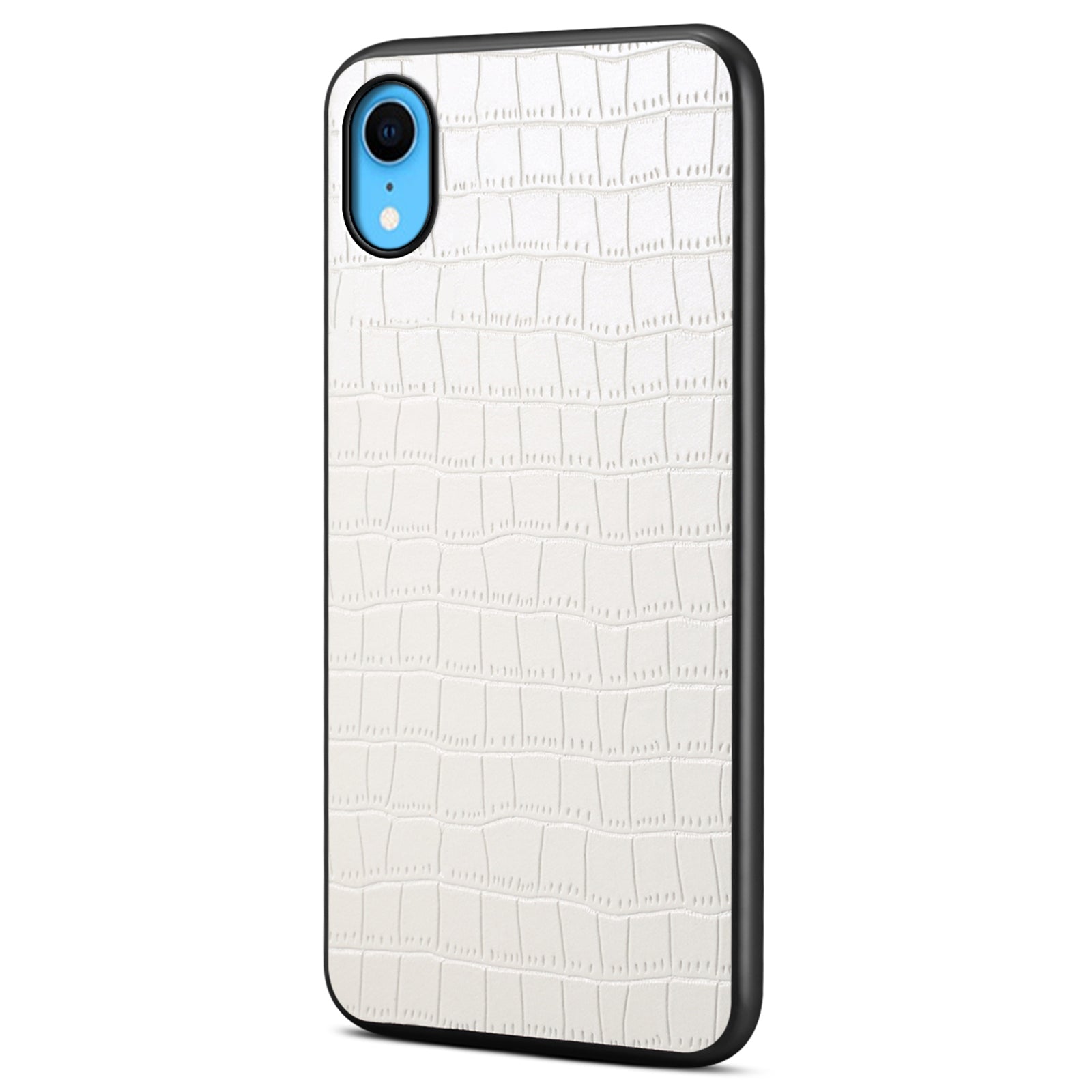 For iPhone XR 6.1 inch Case Leather Coated PC+TPU Crocodile Texture Back Phone Cover