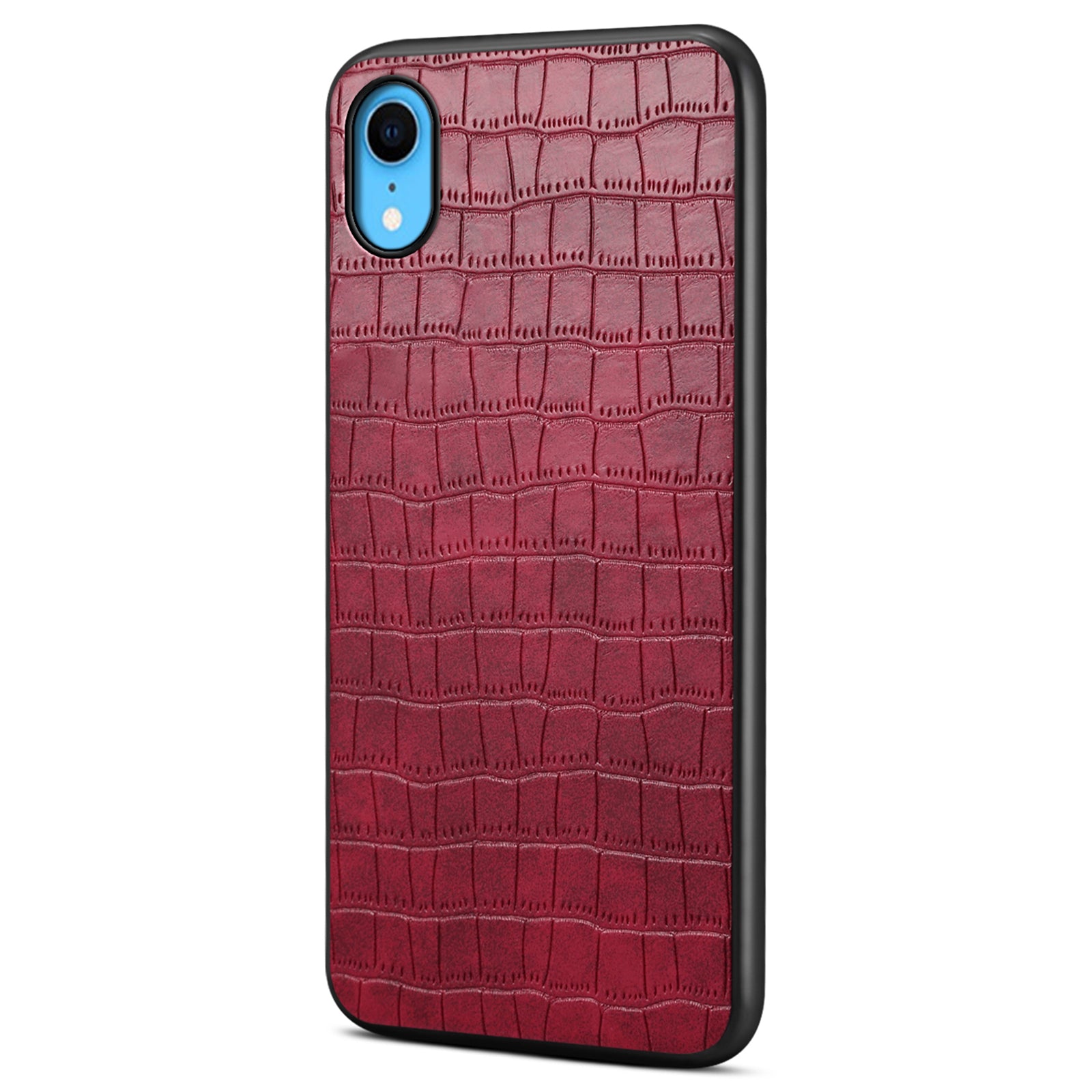 For iPhone XR 6.1 inch Case Leather Coated PC+TPU Crocodile Texture Back Phone Cover