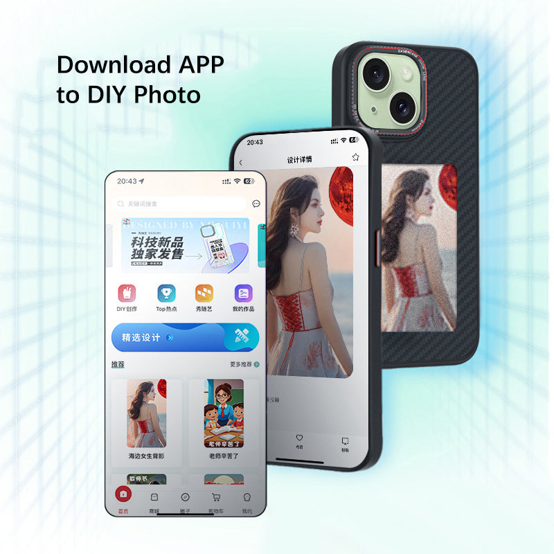For iPhone 13 Case Customized Pattern Phone Cover Carbon Fiber Texture 3-Color E Ink Case Display