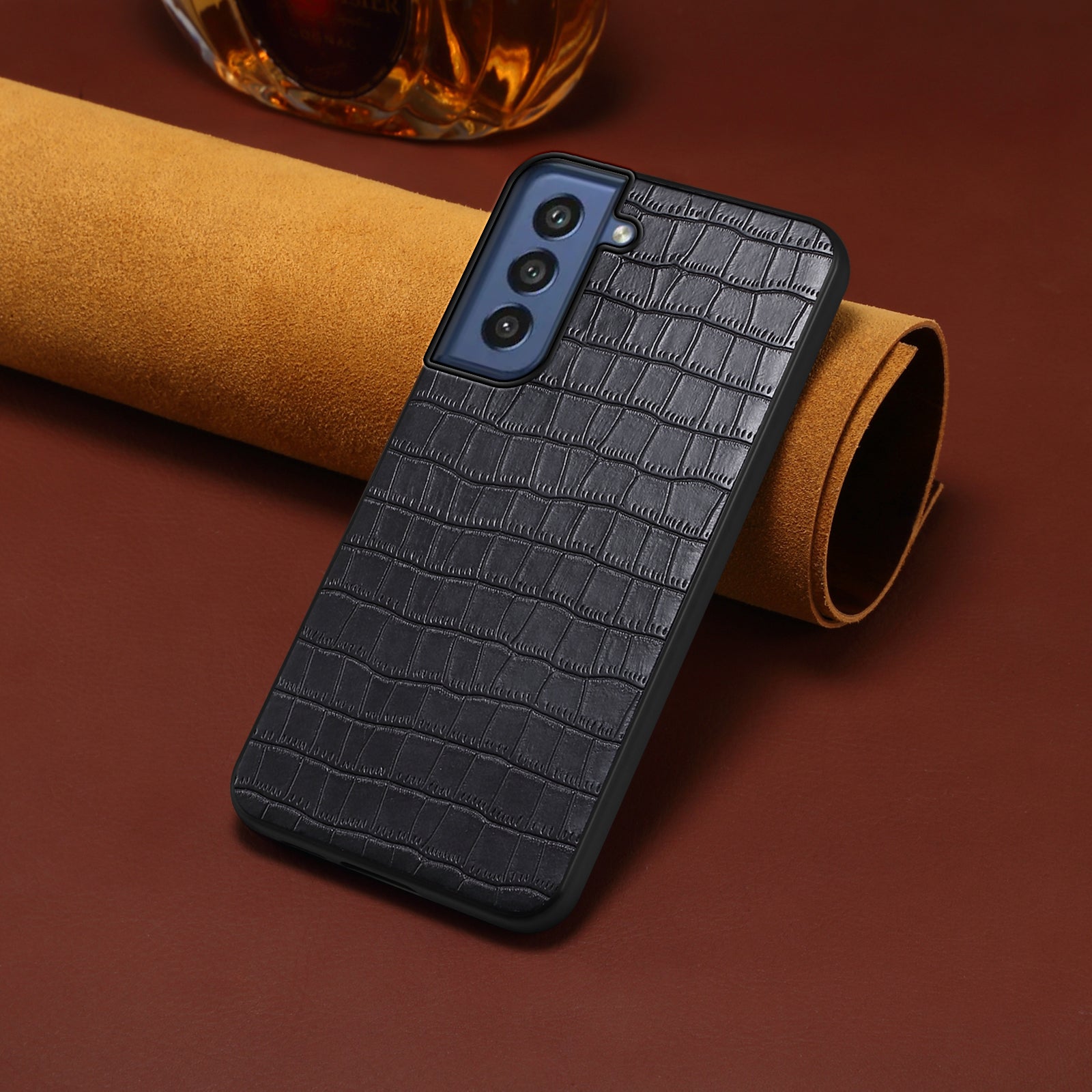 For Samsung Galaxy S21 FE 5G Cases Crocodile Textured Leather Covered Hybrid Phone Case