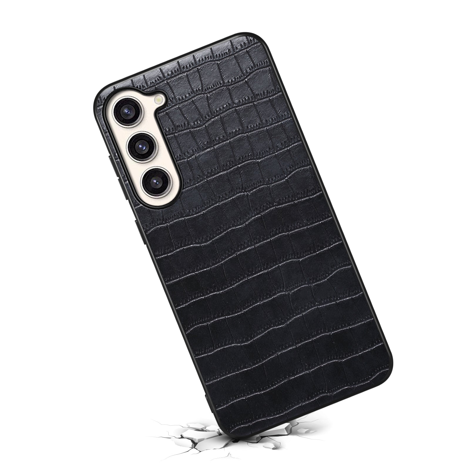 For Samsung Galaxy S23+ Slim Case Crocodile Textured Leather Covered Hybrid Phone Case
