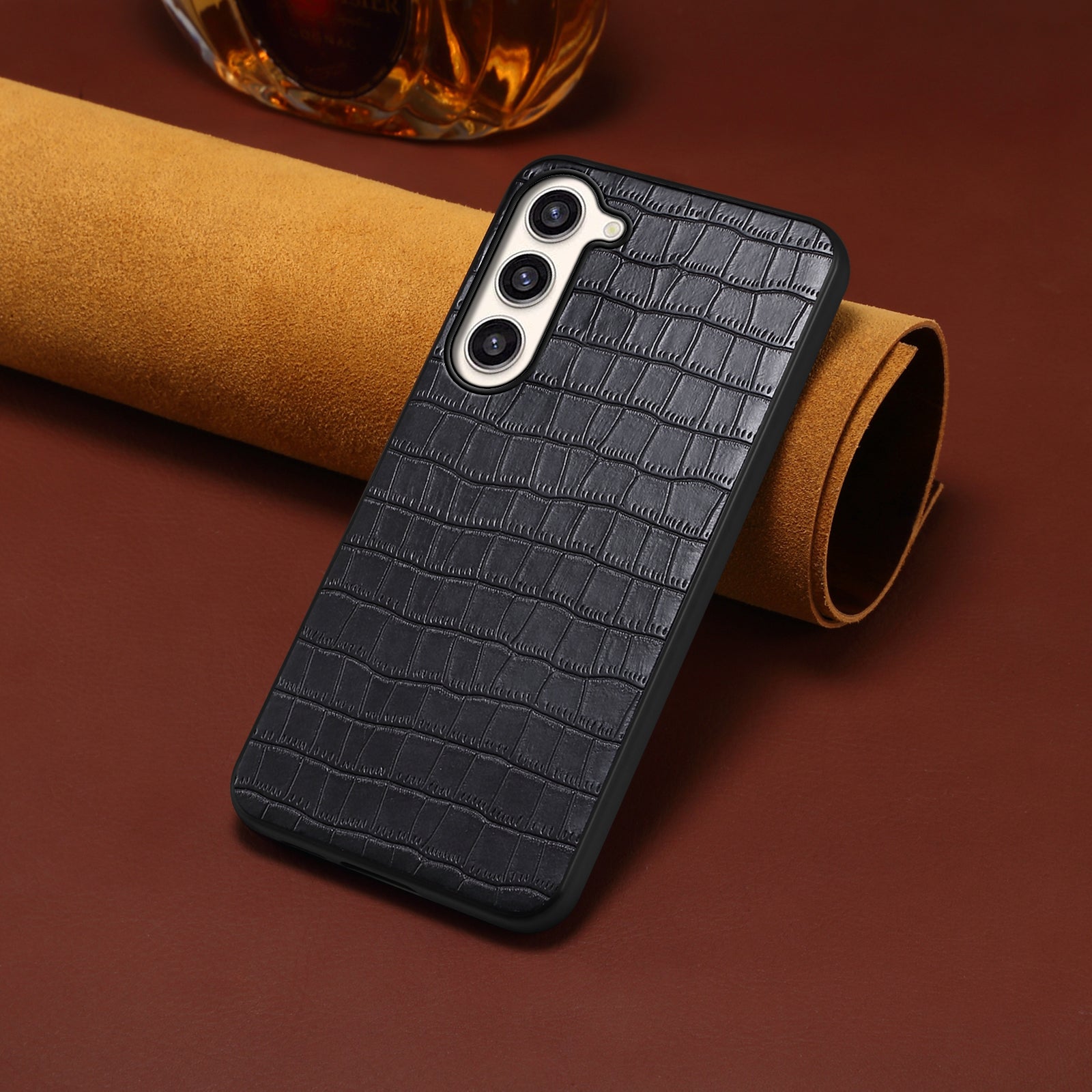For Samsung Galaxy S23+ Slim Case Crocodile Textured Leather Covered Hybrid Phone Case