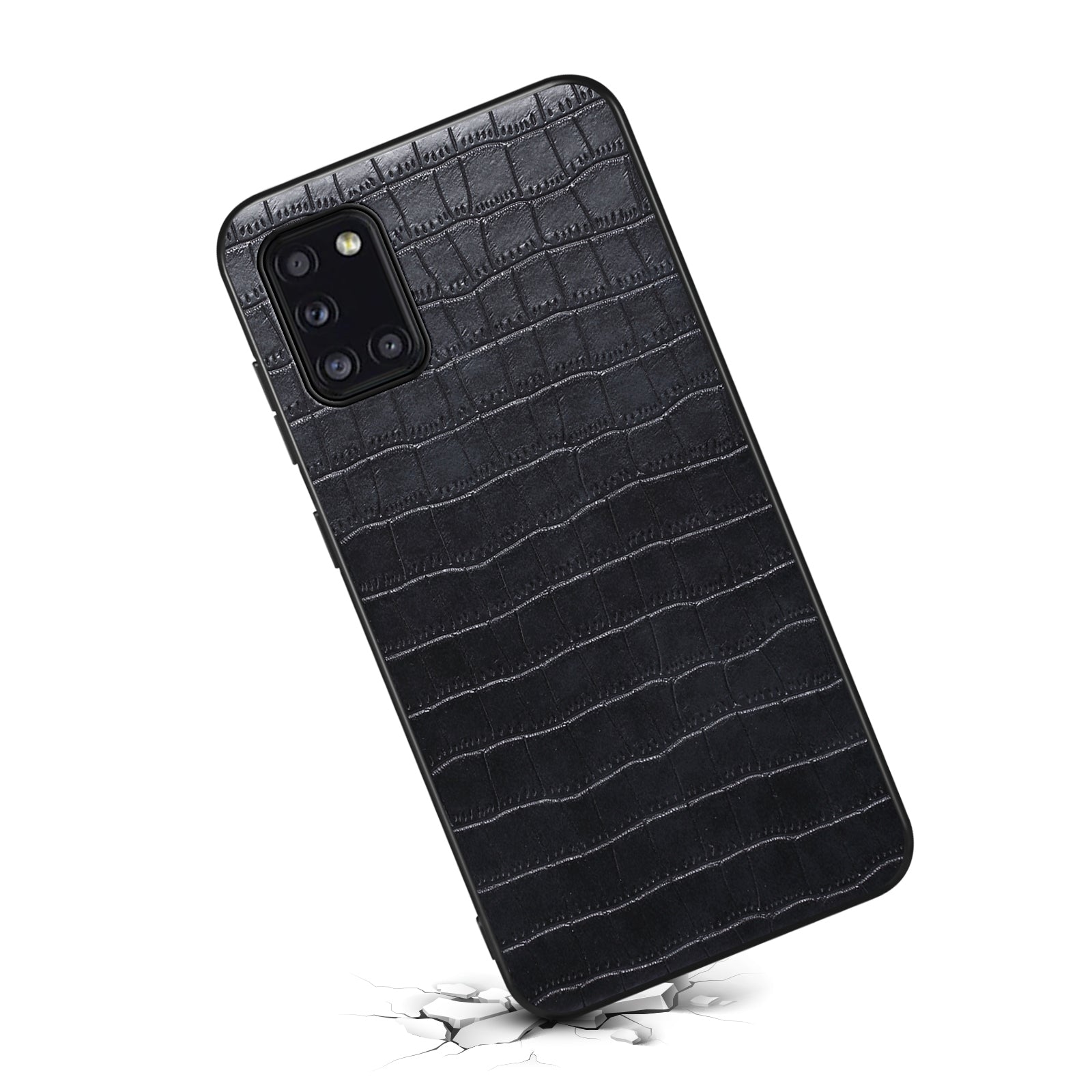 For Samsung Galaxy A31 Shockproof Case Crocodile Textured Leather Hybrid Slim Phone Case