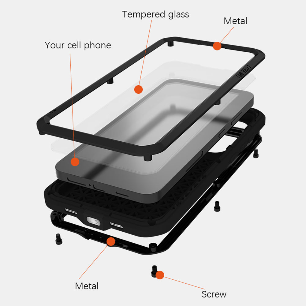 LOVE MEI For Samsung Galaxy S24+ Case Tempered Glass Film Metal+Silicone Cover