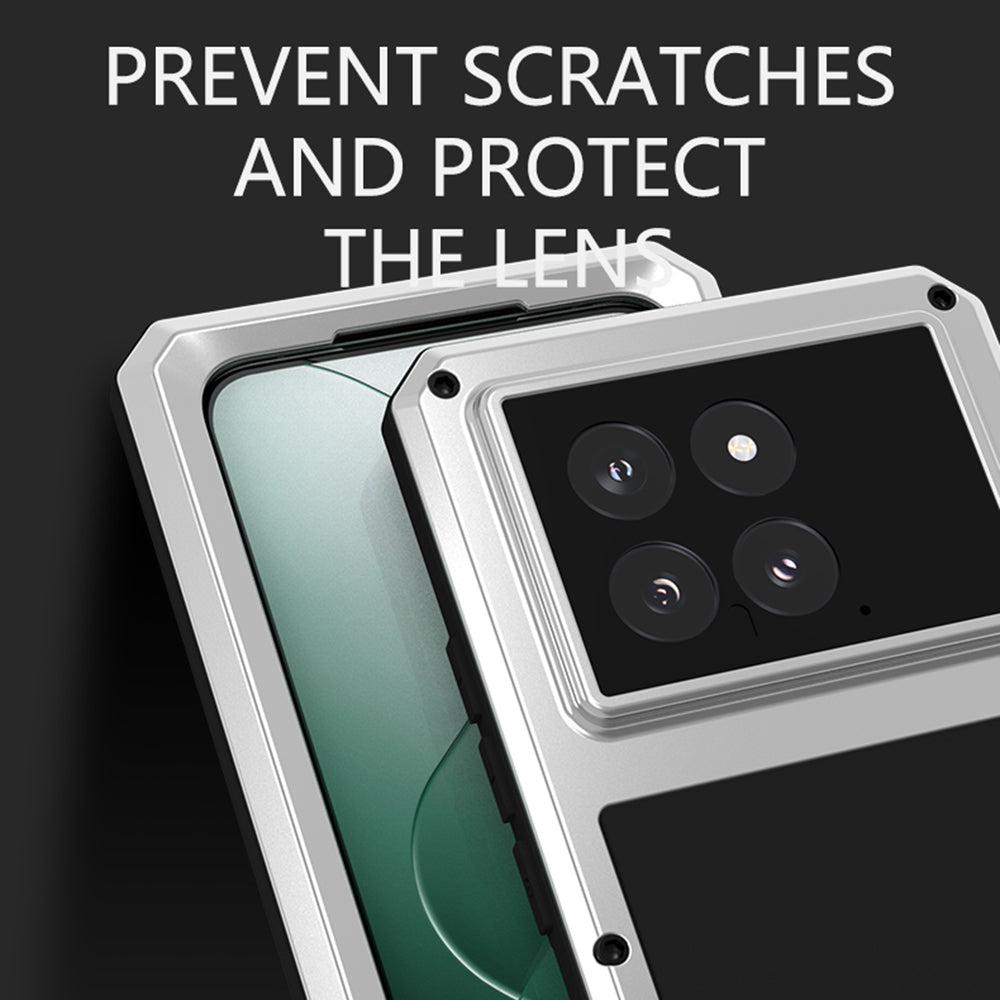 LOVE MEI For Xiaomi 14 Rugged Case Tempered Glass Film Metal+Silicone Phone Cover