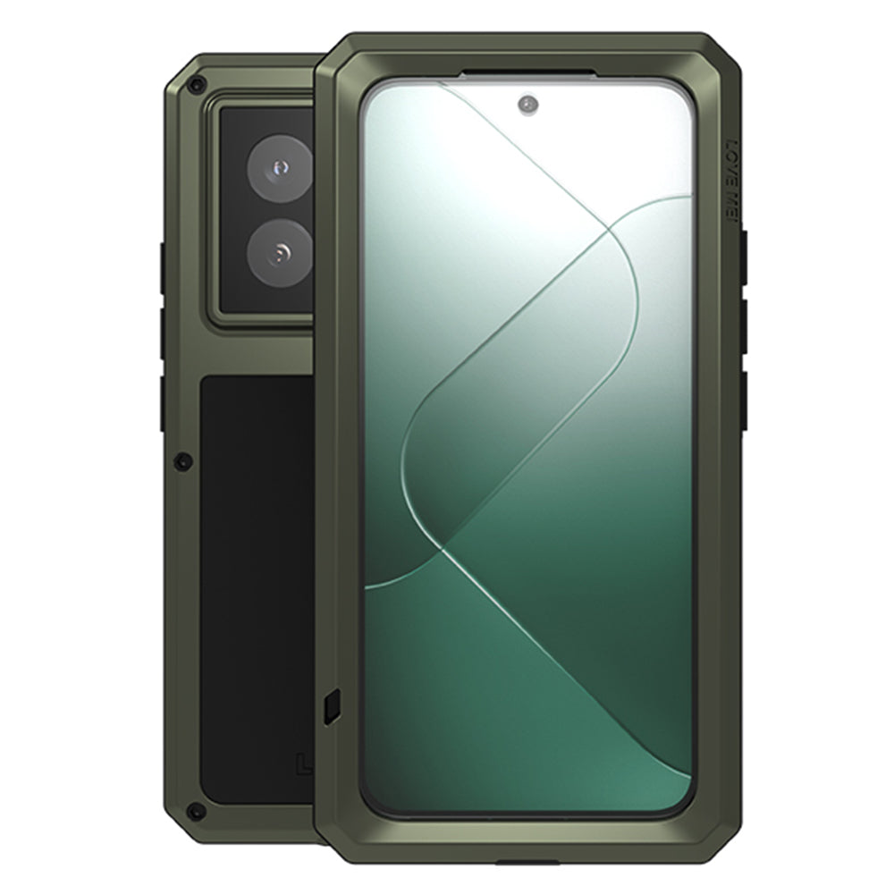 LOVE MEI For Xiaomi 14 Rugged Case Tempered Glass Film Metal+Silicone Phone Cover