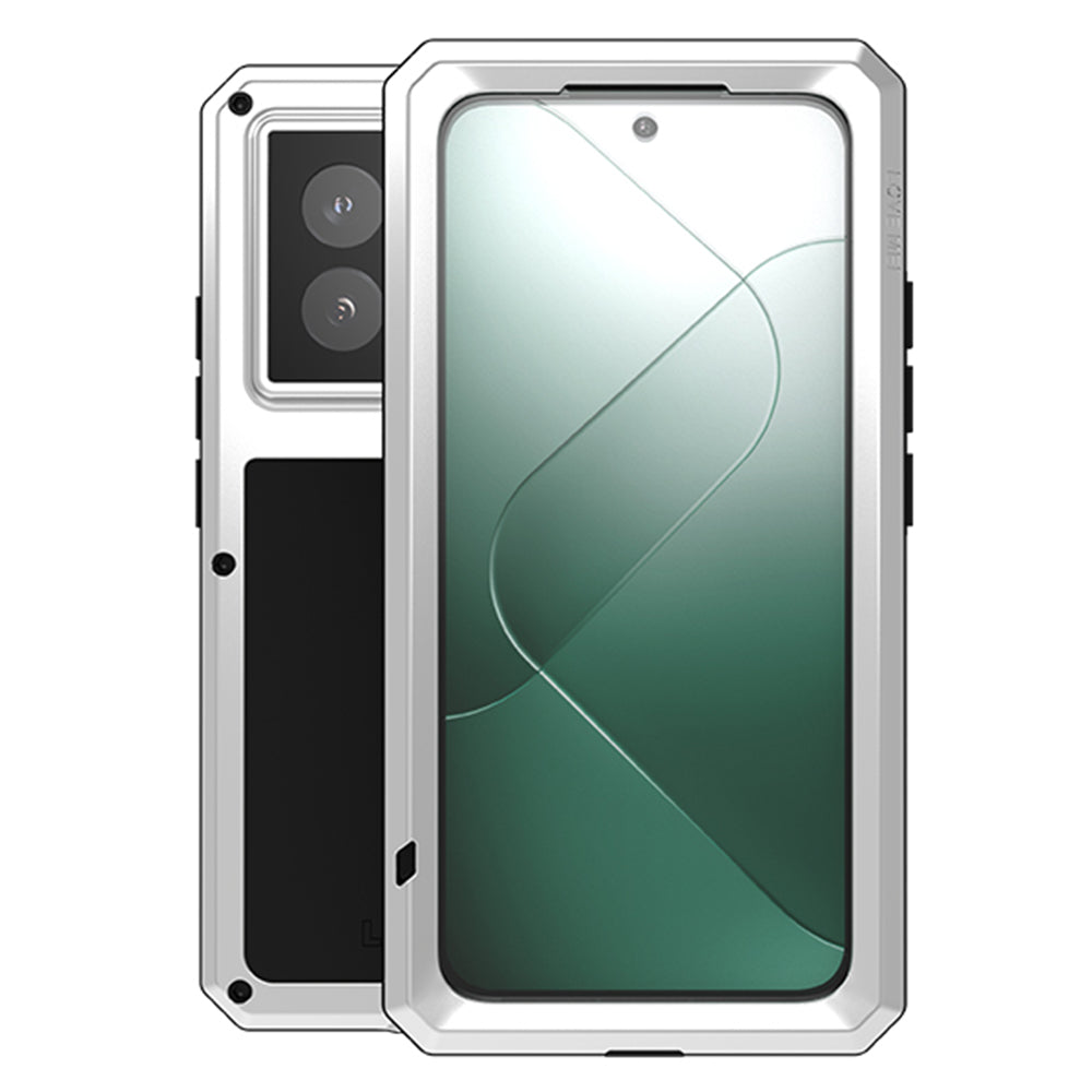 LOVE MEI For Xiaomi 14 Rugged Case Tempered Glass Film Metal+Silicone Phone Cover
