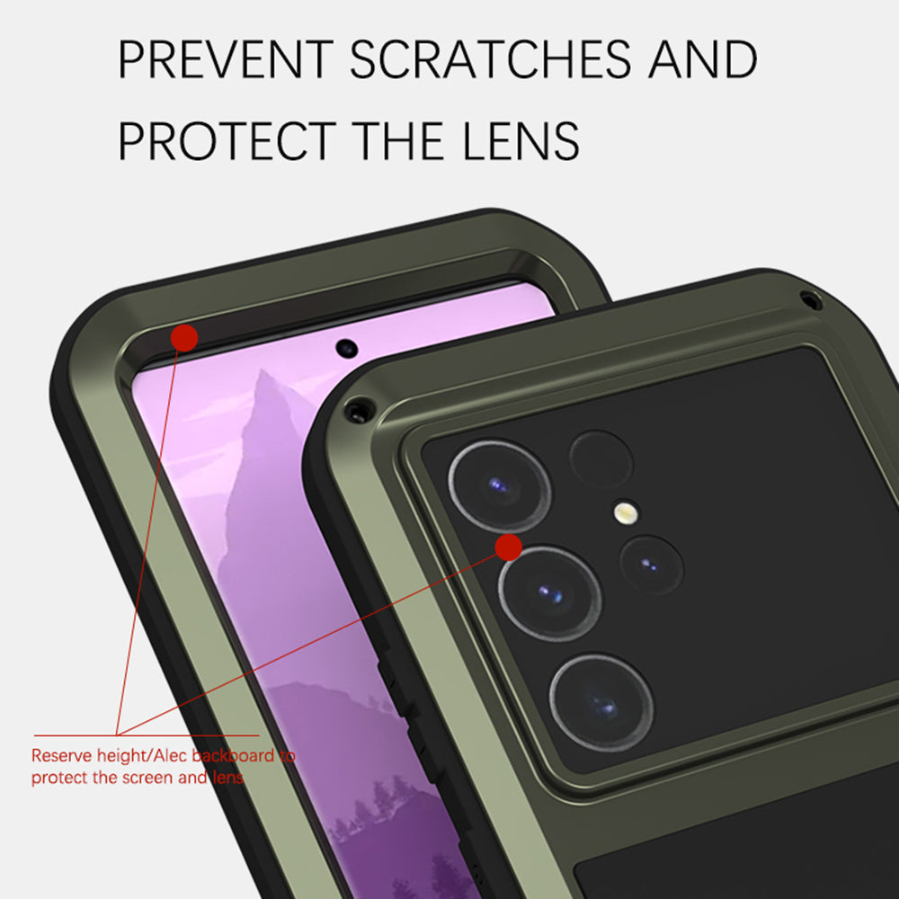 LOVE MEI For Samsung Galaxy S24 Ultra Case Metal+Silicone Phone Cover with Tempered Glass Film