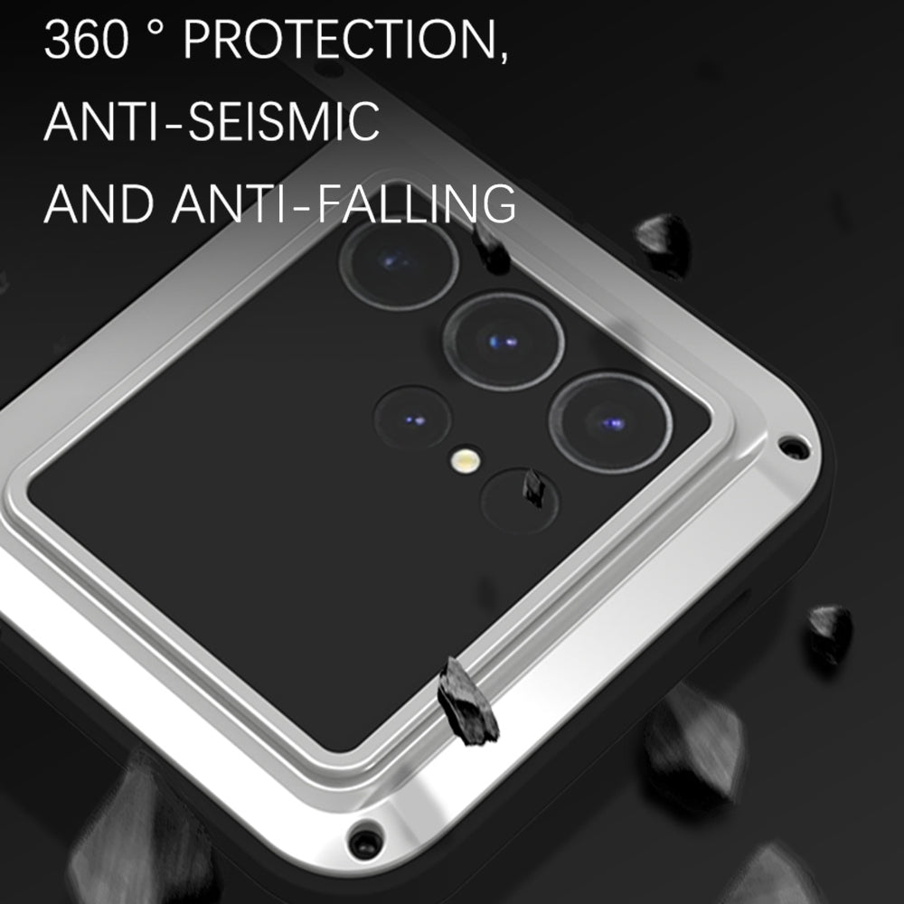 LOVE MEI For Samsung Galaxy S24 Ultra Case Metal+Silicone Phone Cover with Tempered Glass Film