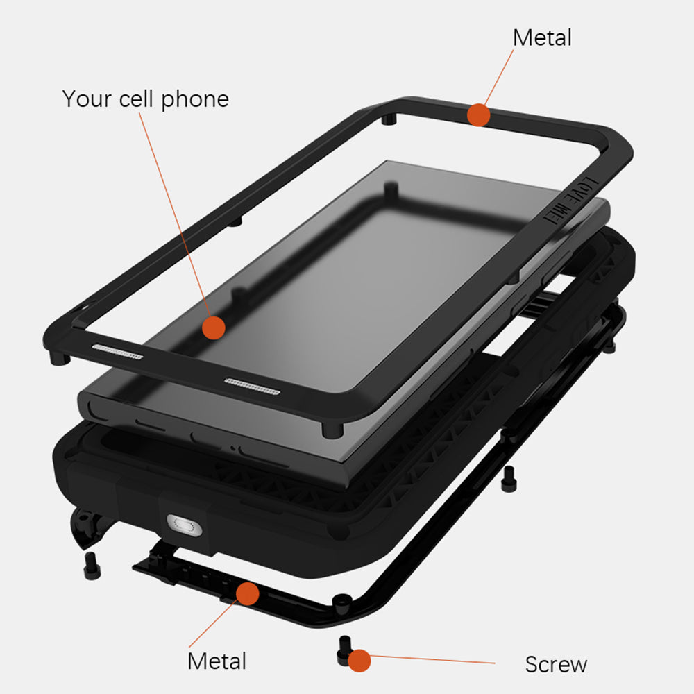 LOVE MEI For Samsung Galaxy S24 Ultra Case Metal+Silicone Phone Cover with Tempered Glass Film