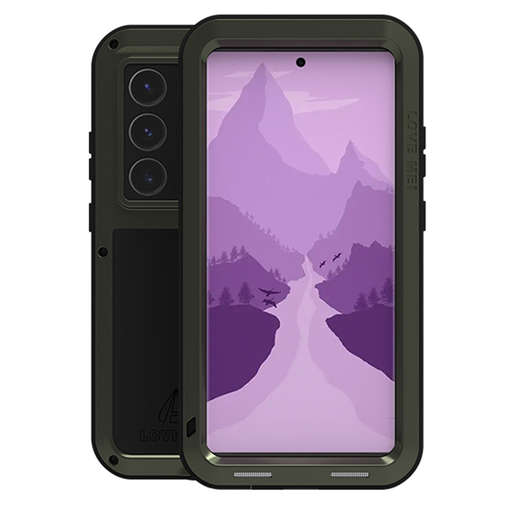 LOVE MEI For Samsung Galaxy S24 Ultra Case Metal+Silicone Phone Cover with Tempered Glass Film