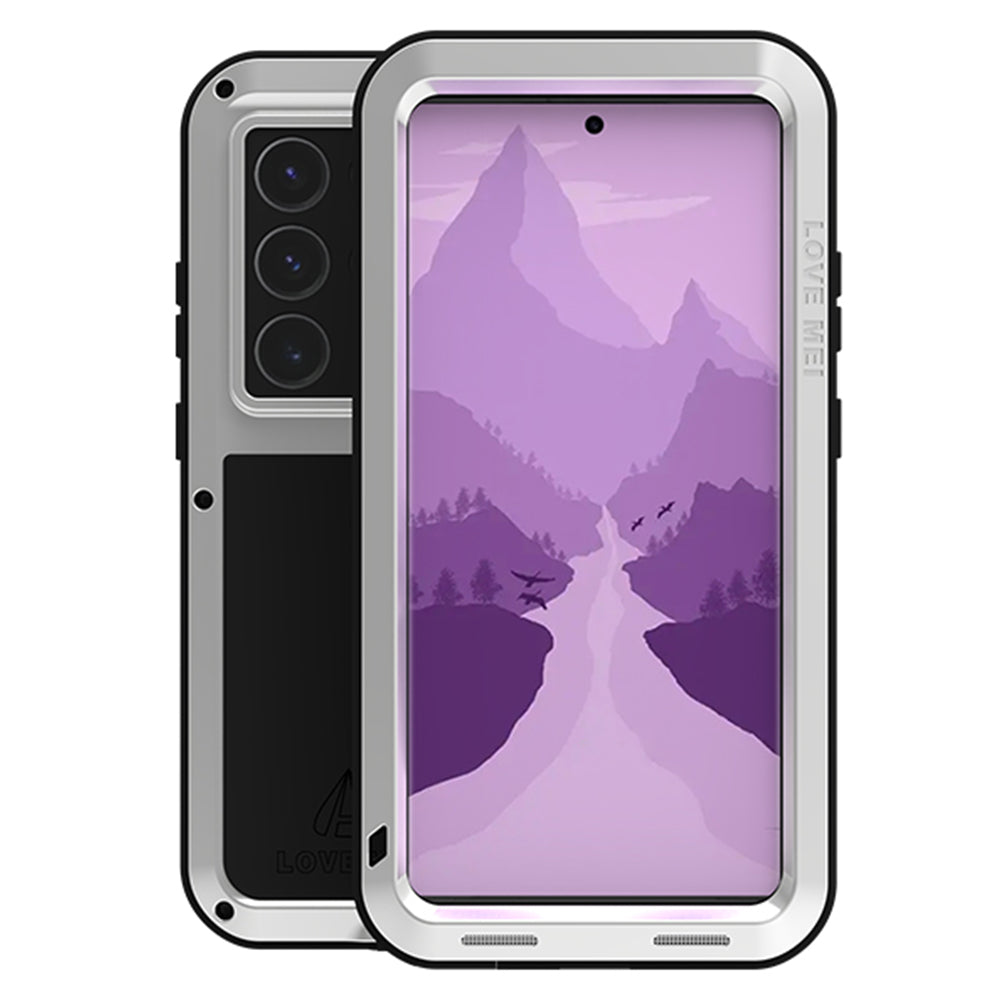 LOVE MEI For Samsung Galaxy S24 Ultra Case Metal+Silicone Phone Cover with Tempered Glass Film