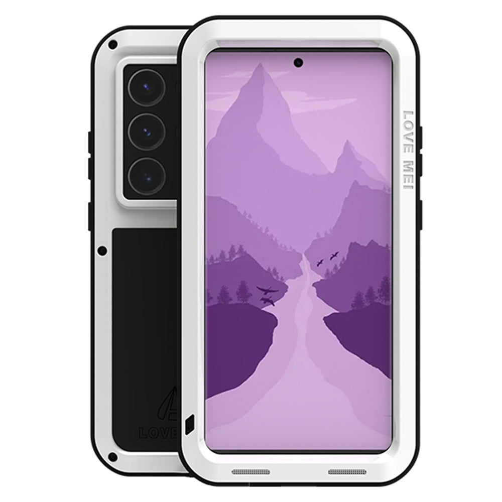 LOVE MEI For Samsung Galaxy S24 Ultra Case Metal+Silicone Phone Cover with Tempered Glass Film