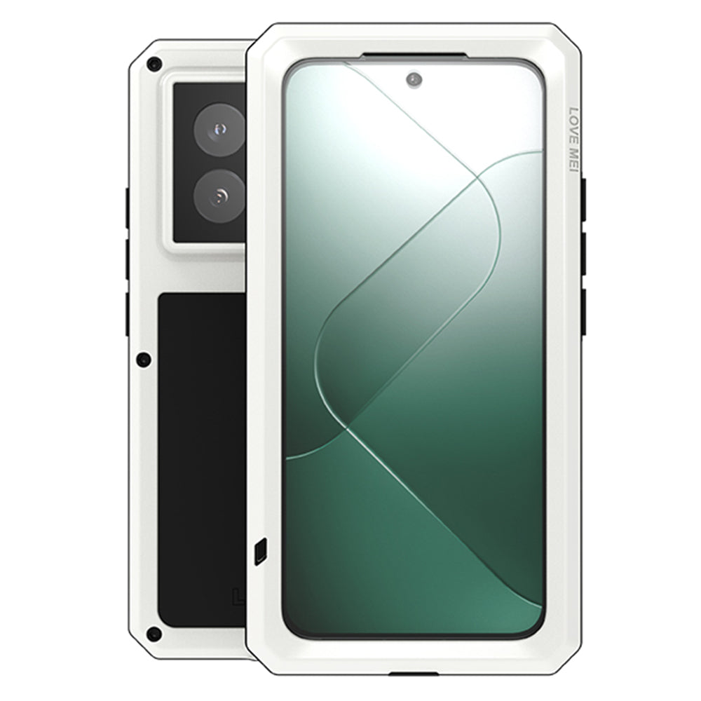 LOVE MEI For Xiaomi 14 Pro Case Tempered Glass Film Metal+Silicone Rugged Phone Cover