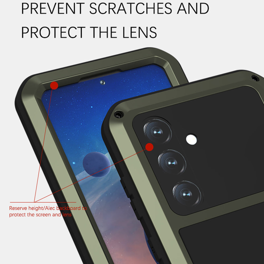 LOVE MEI For Samsung Galaxy S24 Case Metal+Silicone Phone Cover with Tempered Glass Film