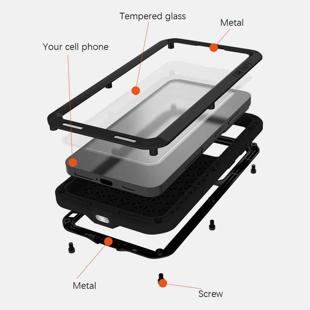 LOVE MEI For Samsung Galaxy S24 Case Metal+Silicone Phone Cover with Tempered Glass Film