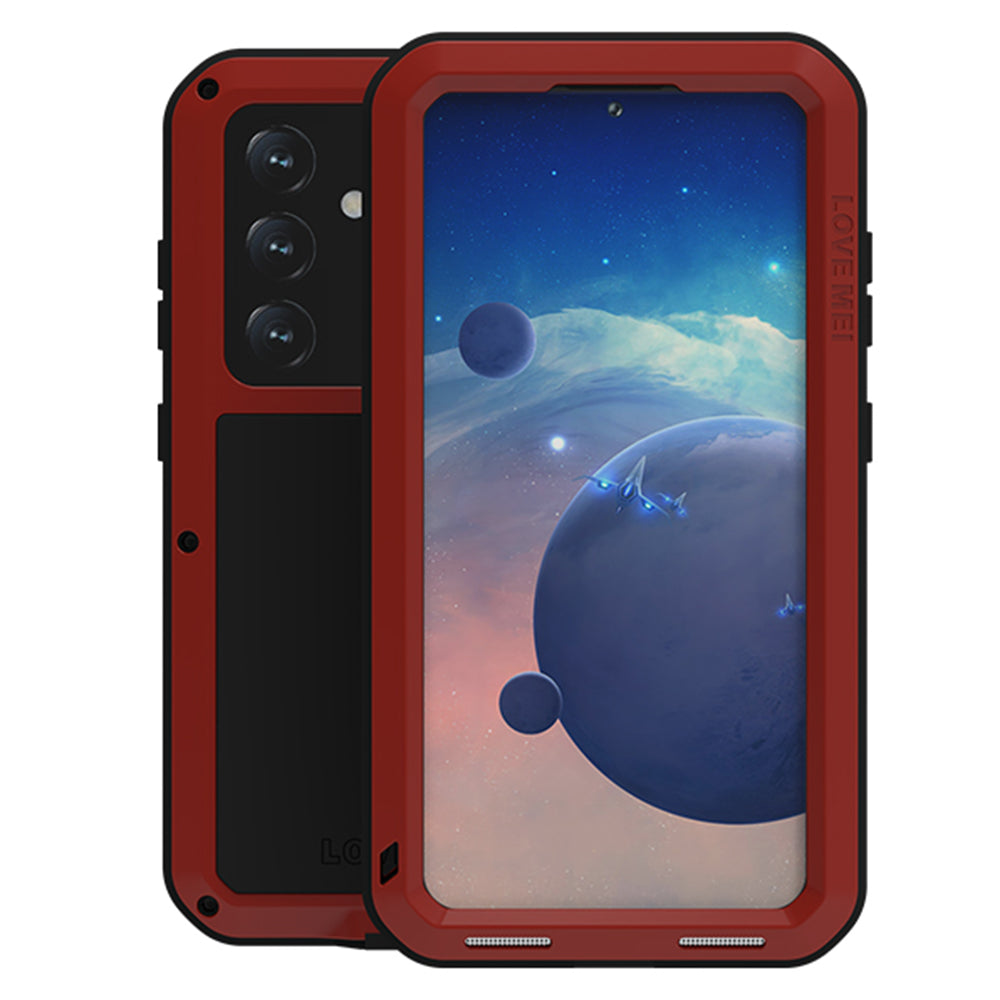 LOVE MEI For Samsung Galaxy S24 Case Metal+Silicone Phone Cover with Tempered Glass Film