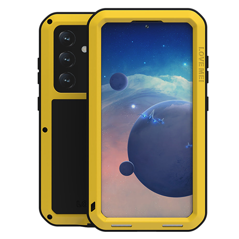 LOVE MEI For Samsung Galaxy S24 Case Metal+Silicone Phone Cover with Tempered Glass Film